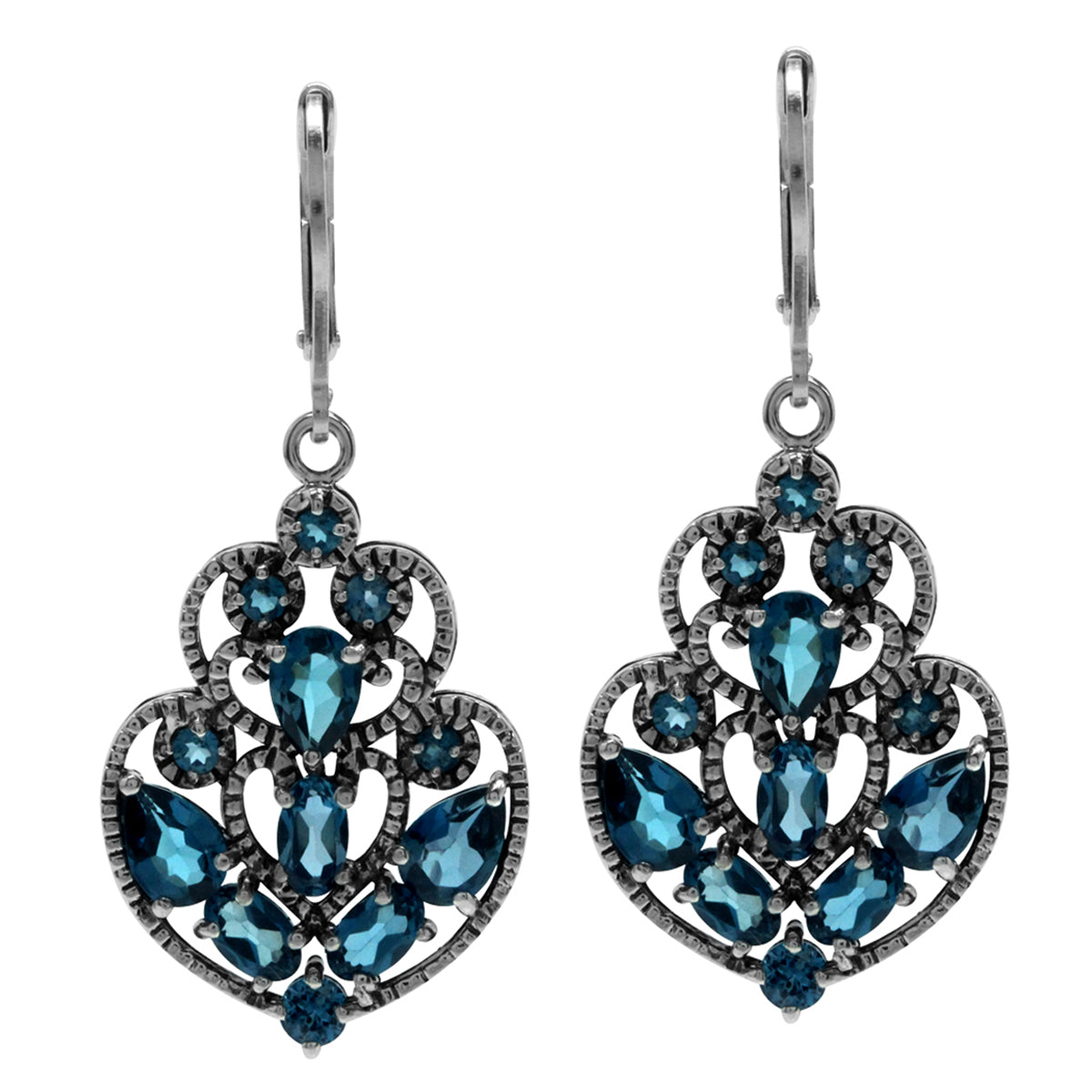 Silvershake 5.6ct. Genuine London Blue Topaz 925 Sterling Silver Filigree Victorian Style Leverback Earrings - Silvershake-store