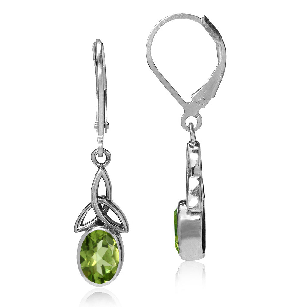1.58ct. Natural Peridot 925 Sterling Silver Triquetra Celtic Knot Leverback Dangle Earrings - Silvershake-store