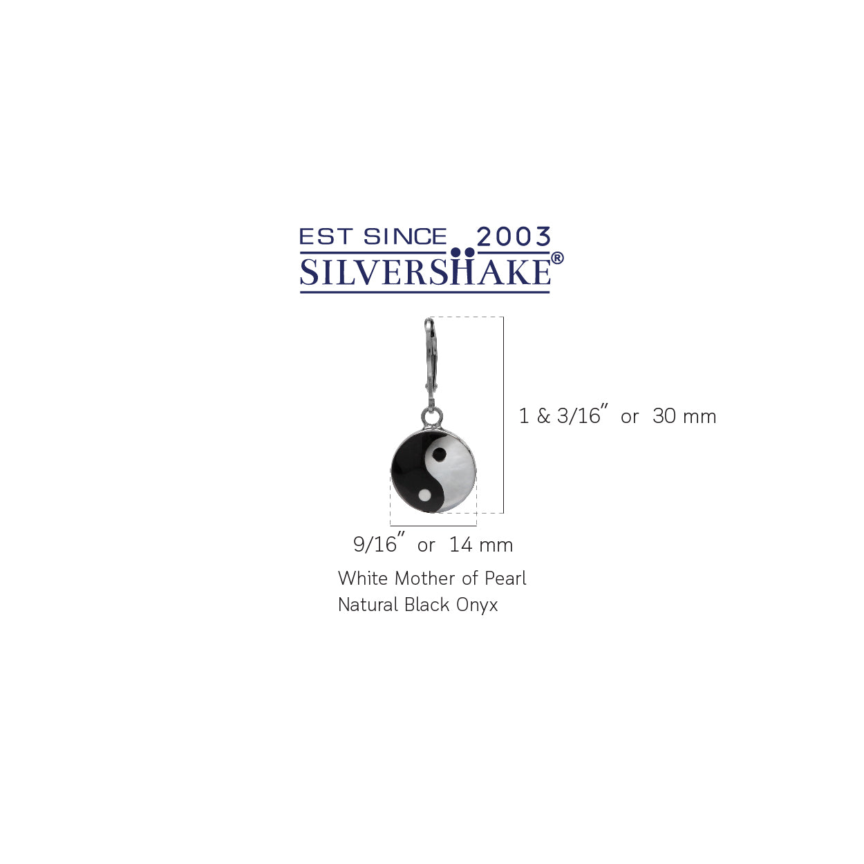 Silvershake 14mm White Mother of Pearl and Created Black Onyx 925 Sterling Silver Yin Yang Leverback Earrings - Silvershake-store
