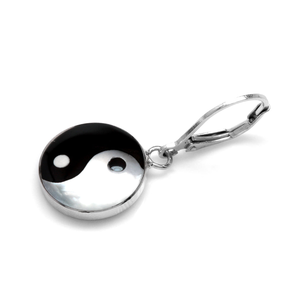 Silvershake 14mm White Mother of Pearl and Created Black Onyx 925 Sterling Silver Yin Yang Leverback Earrings - Silvershake-store