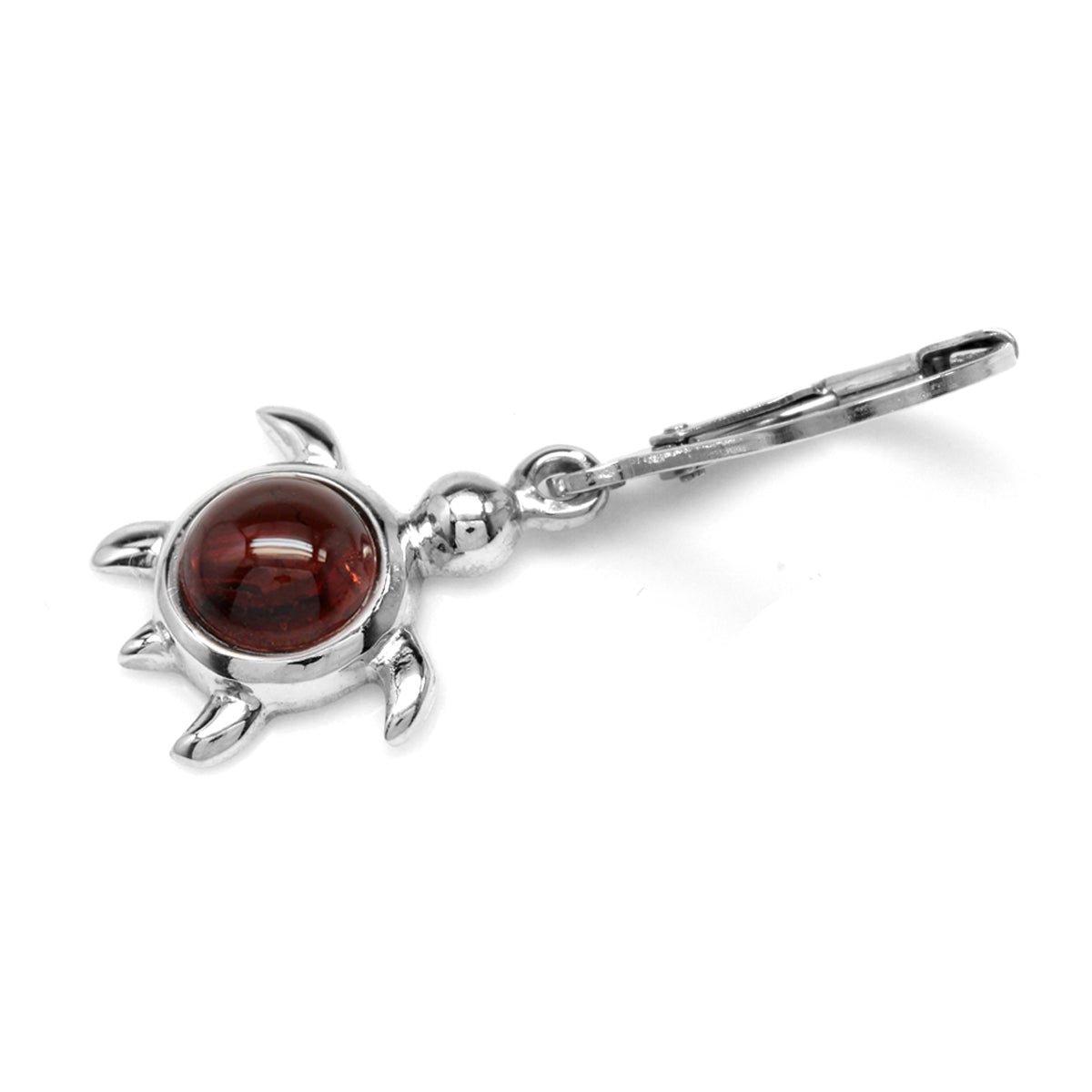 Cabochon Garnet White Gold Plated 925 Sterling Silver Turtle Leverback Dangle Earrings - Silvershake-store