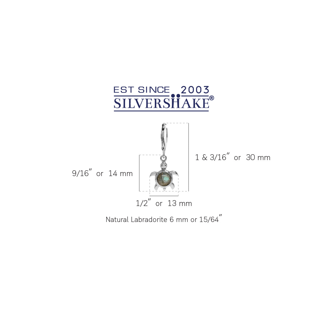 Labradorite White Gold Plated 925 Sterling Silver Turtle Leverback Dangle Earrings - Silvershake-store