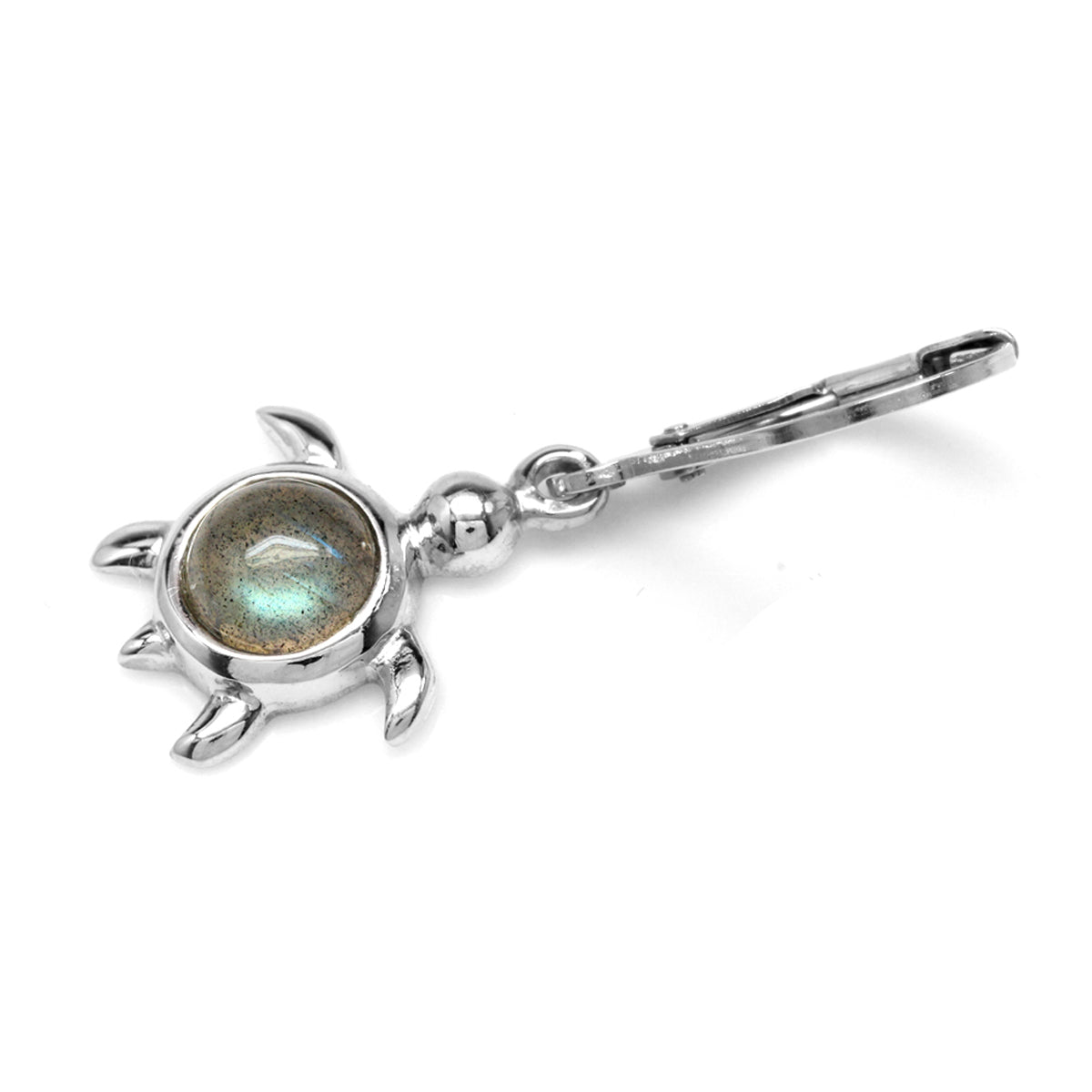 Labradorite White Gold Plated 925 Sterling Silver Turtle Leverback Dangle Earrings - Silvershake-store