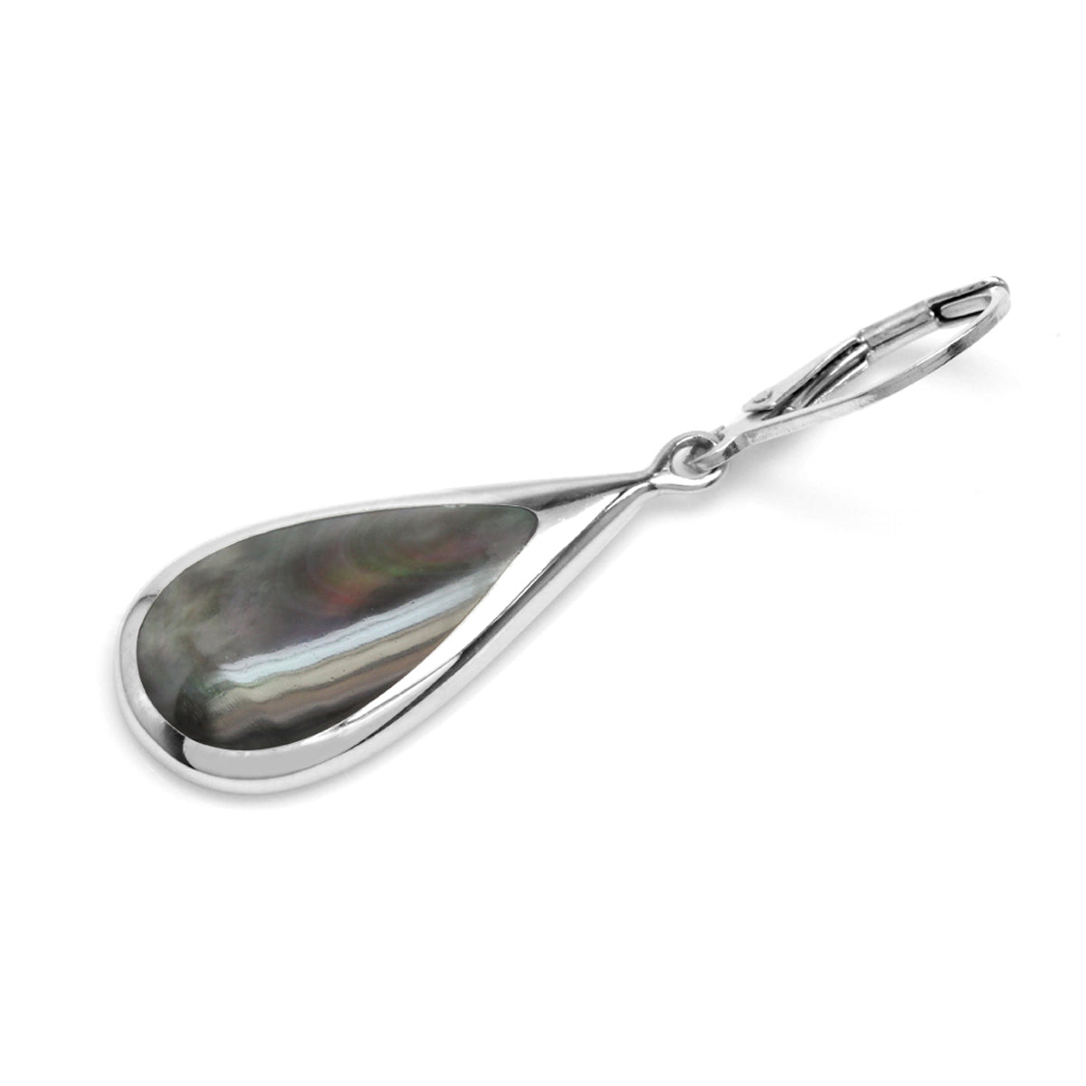 Black Mother of Pearl Inlay White Gold Plated 925 Sterling Silver Drop Dangle Leverback Earrings - Silvershake-store