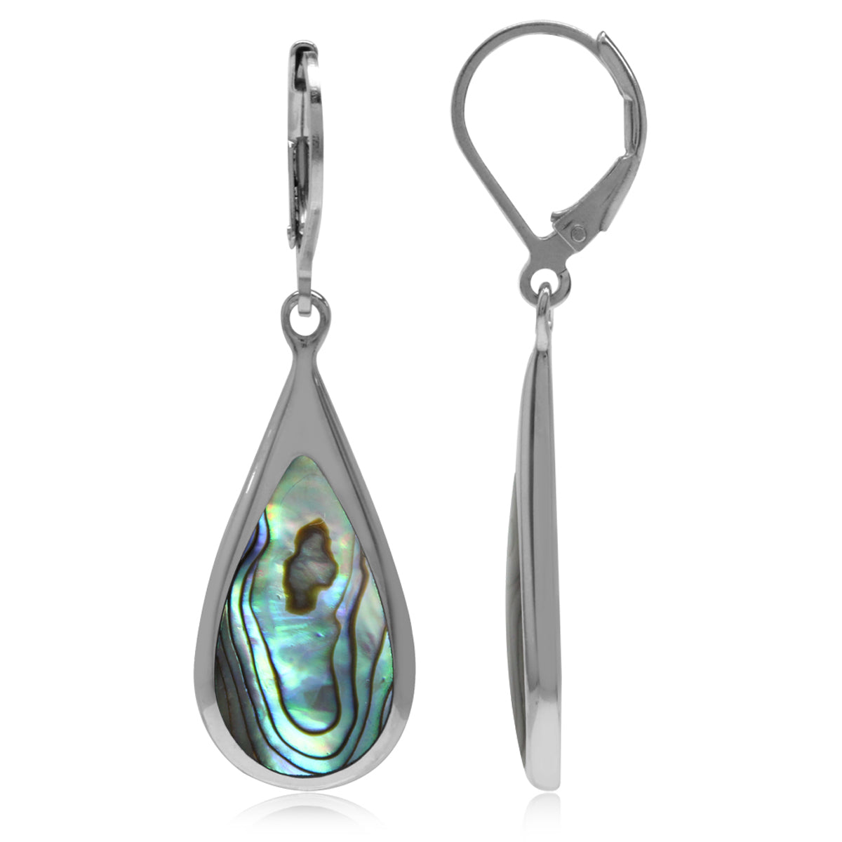 Abalone Paua Shell Inlay White Gold Plated 925 Sterling Silver Drop Dangle Leverback Earrings - Silvershake-store