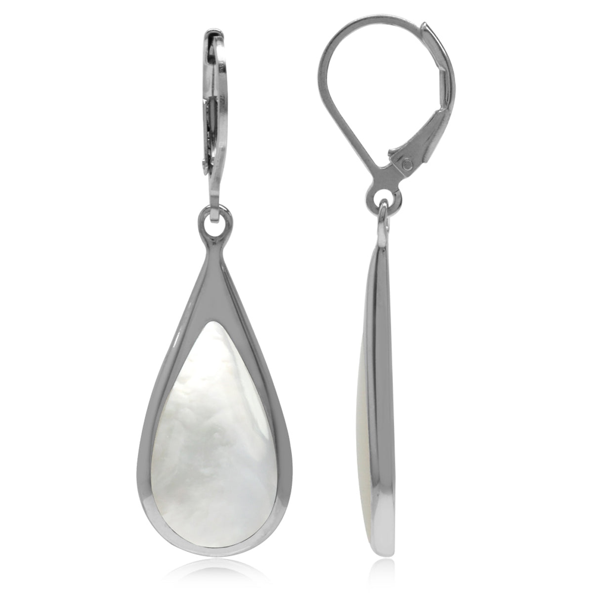 Mother of Pearl Inlay White Gold Plated 925 Sterling Silver Drop Dangle Leverback Earrings - Silvershake-store