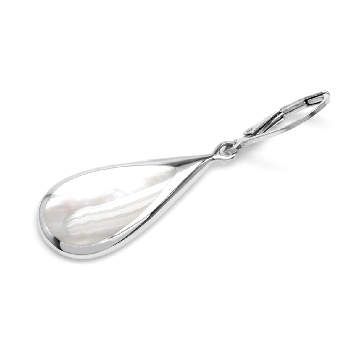 Mother of Pearl Inlay White Gold Plated 925 Sterling Silver Drop Dangle Leverback Earrings - Silvershake-store