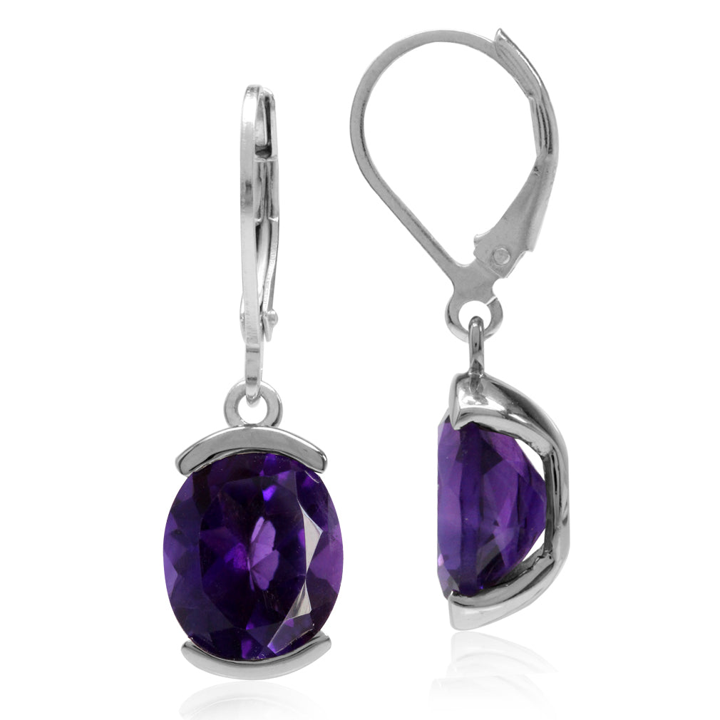 6.02ct. 11x9mm Natural Oval Shape African Amethyst 925 Sterling Silver Leverback Dangle Earrings - Silvershake-store