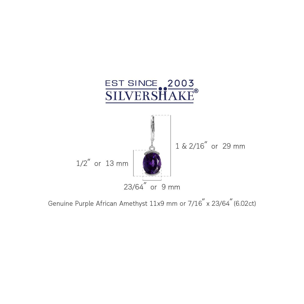 6.02ct. 11x9mm Natural Oval Shape African Amethyst 925 Sterling Silver Leverback Dangle Earrings - Silvershake-store