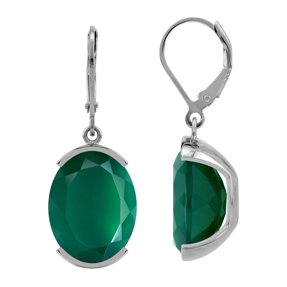 Silvershake 15.56ct. Natural Oval Shape Emerald Green Agate Gold Plated 925 Sterling Silver Leverback Earrings - Silvershake-store