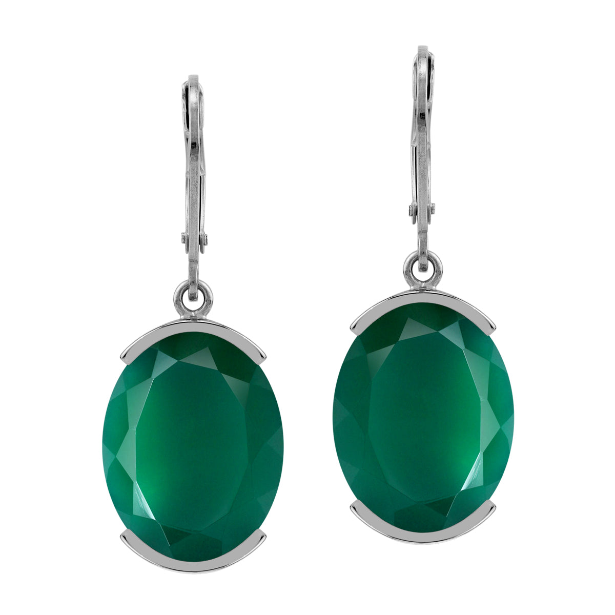 Silvershake 15.56ct. Natural Oval Shape Emerald Green Agate Gold Plated 925 Sterling Silver Leverback Earrings - Silvershake-store