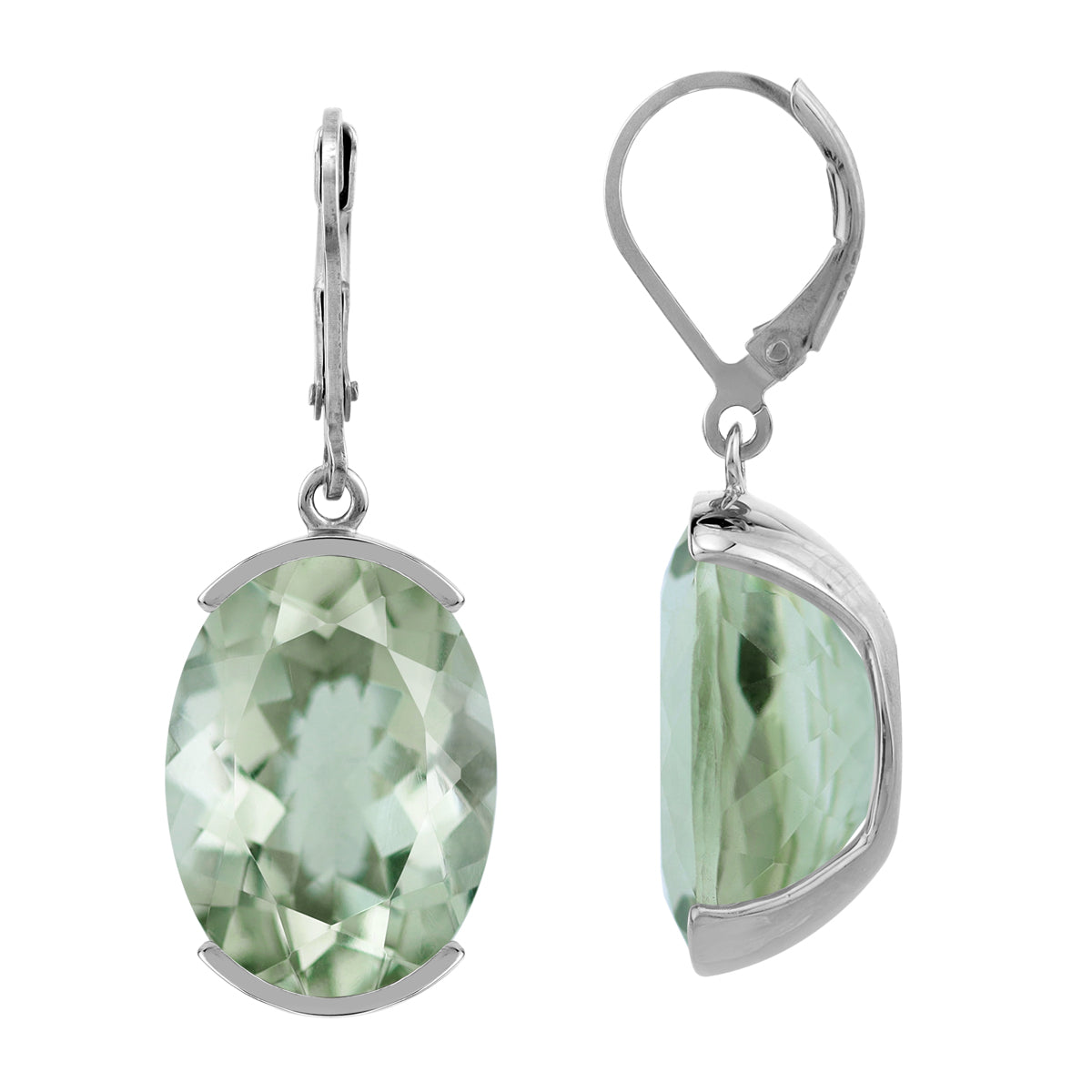 Silvershake 22.26ct. 18x13mm Natural Oval Shape Green Amethyst White Gold Plated 925 Sterling Silver Leverback Earrings - Silvershake-store