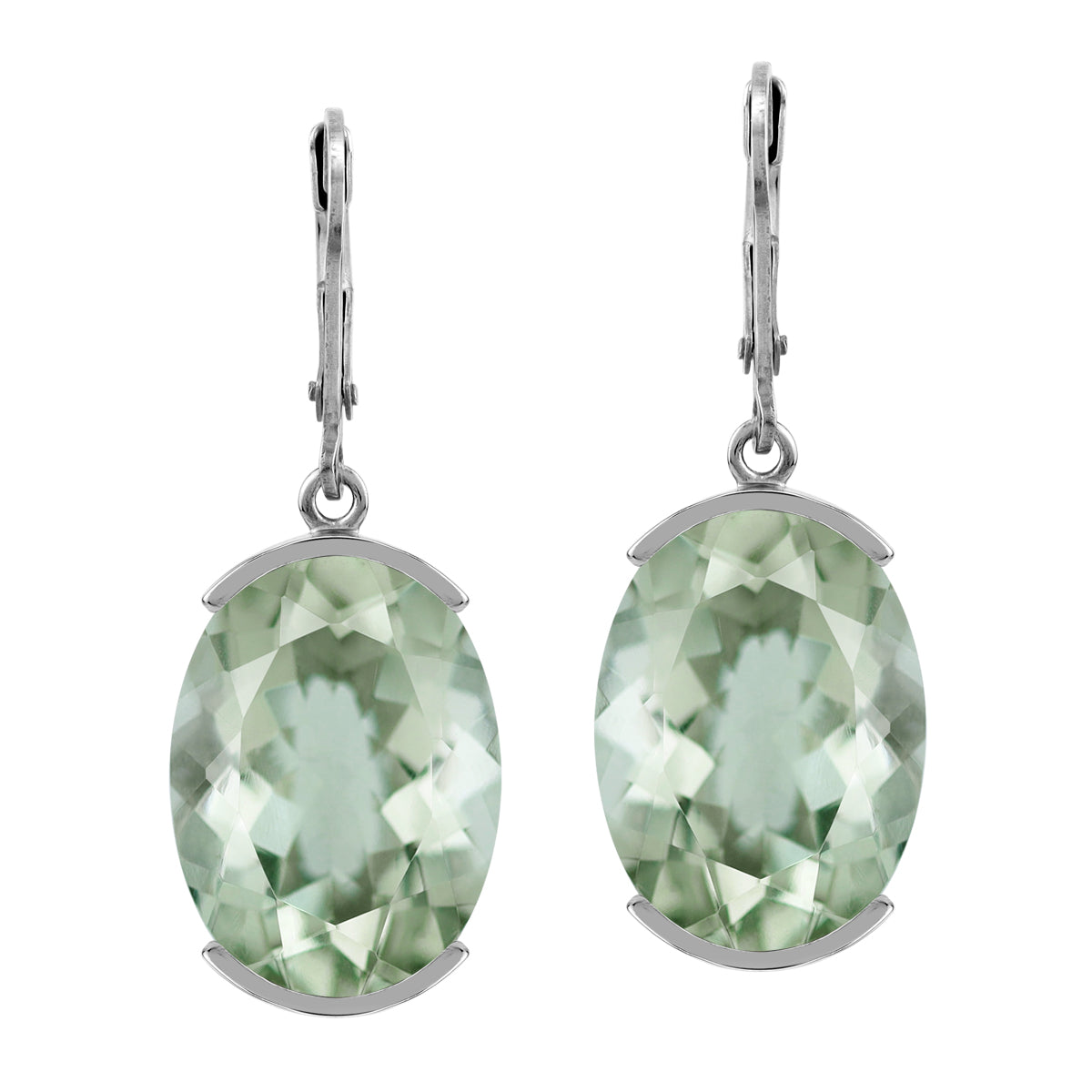 Silvershake 22.26ct. 18x13mm Natural Oval Shape Green Amethyst White Gold Plated 925 Sterling Silver Leverback Earrings - Silvershake-store