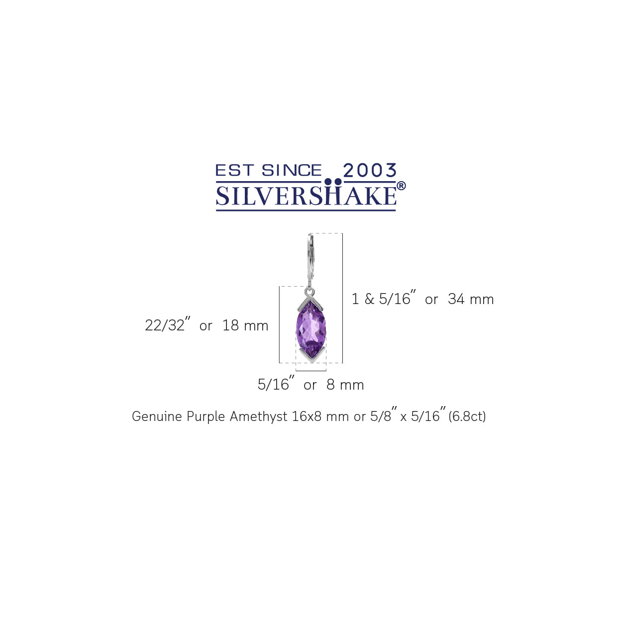 Silvershake 6.8ct. 16x8mm Natural Marquise Amethyst White Gold Plated 925 Sterling Silver Leverback Earrings - Silvershake-store