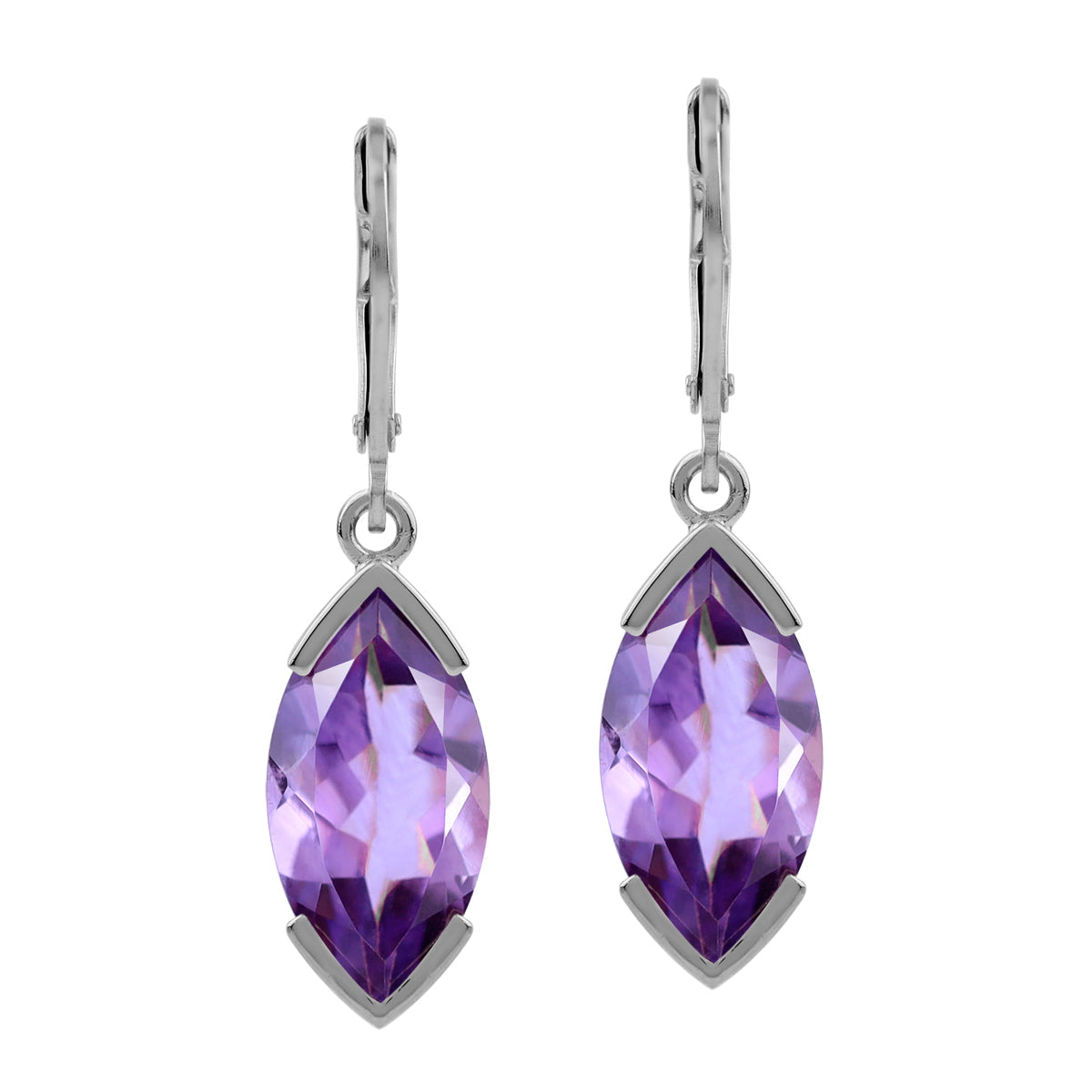 Silvershake 6.8ct. 16x8mm Natural Marquise Amethyst White Gold Plated 925 Sterling Silver Leverback Earrings - Silvershake-store