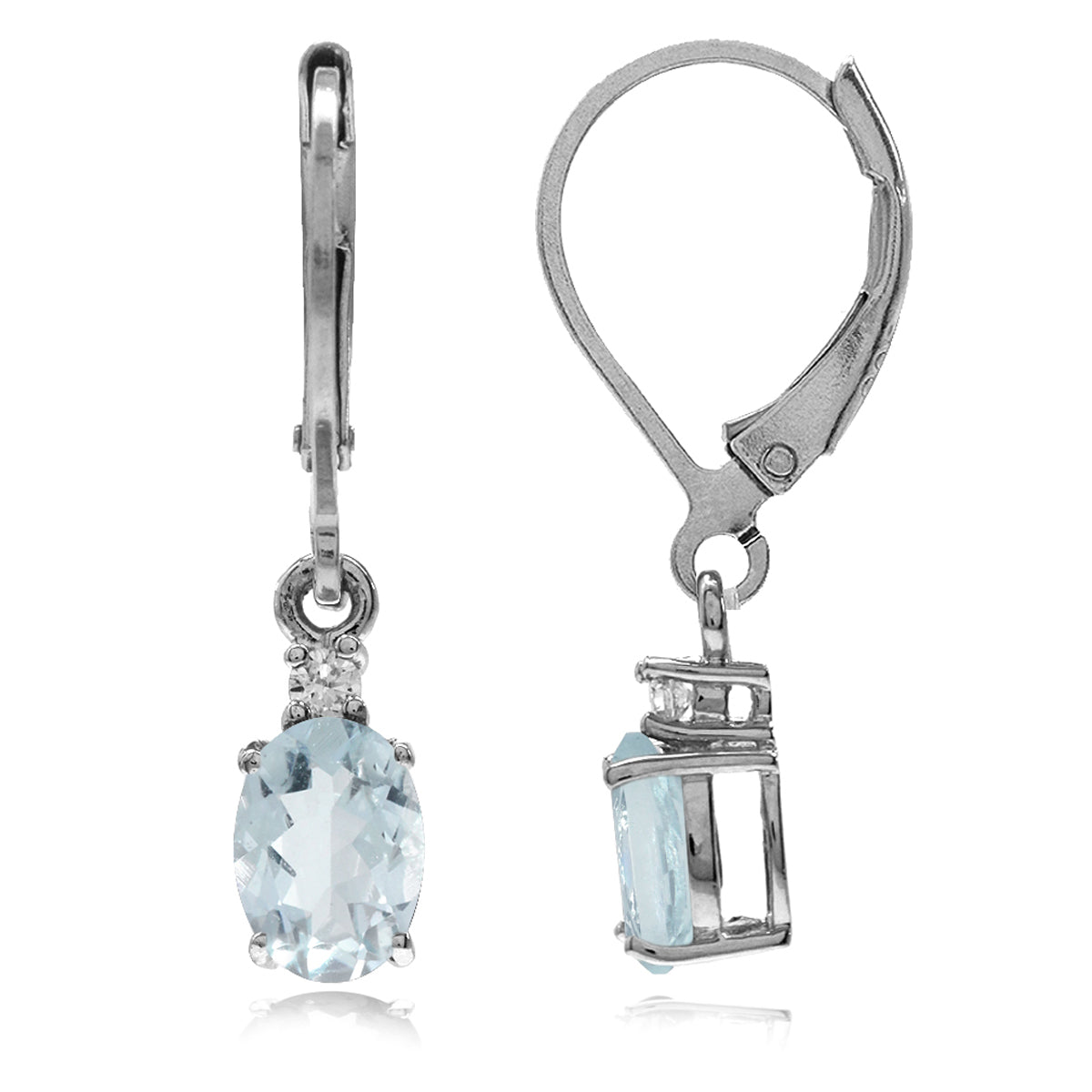 1.26ct. Genuine Blue Aquamarine and White Topaz Gold Plated 925 Sterling Silver Leverback Earrings