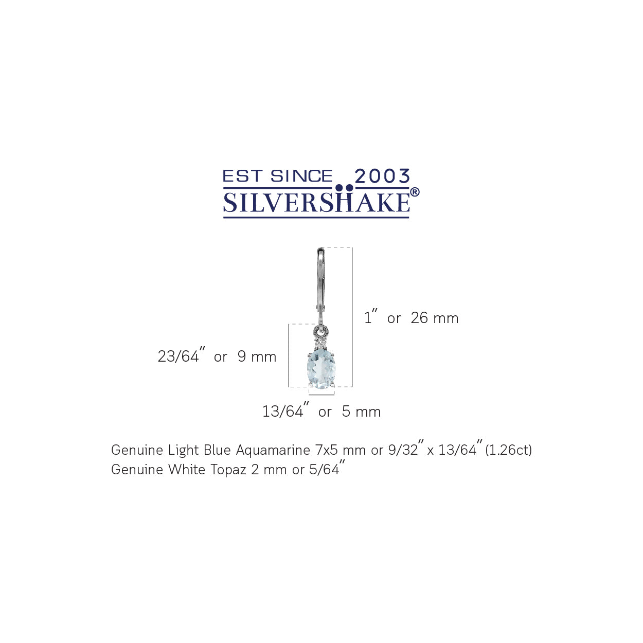 1.26ct. Genuine Blue Aquamarine and White Topaz Gold Plated 925 Sterling Silver Leverback Earrings