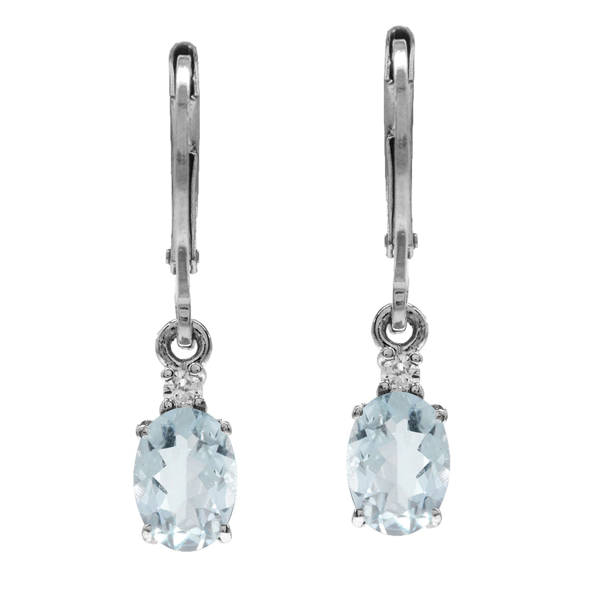 1.26ct. Genuine Blue Aquamarine and White Topaz Gold Plated 925 Sterling Silver Leverback Earrings