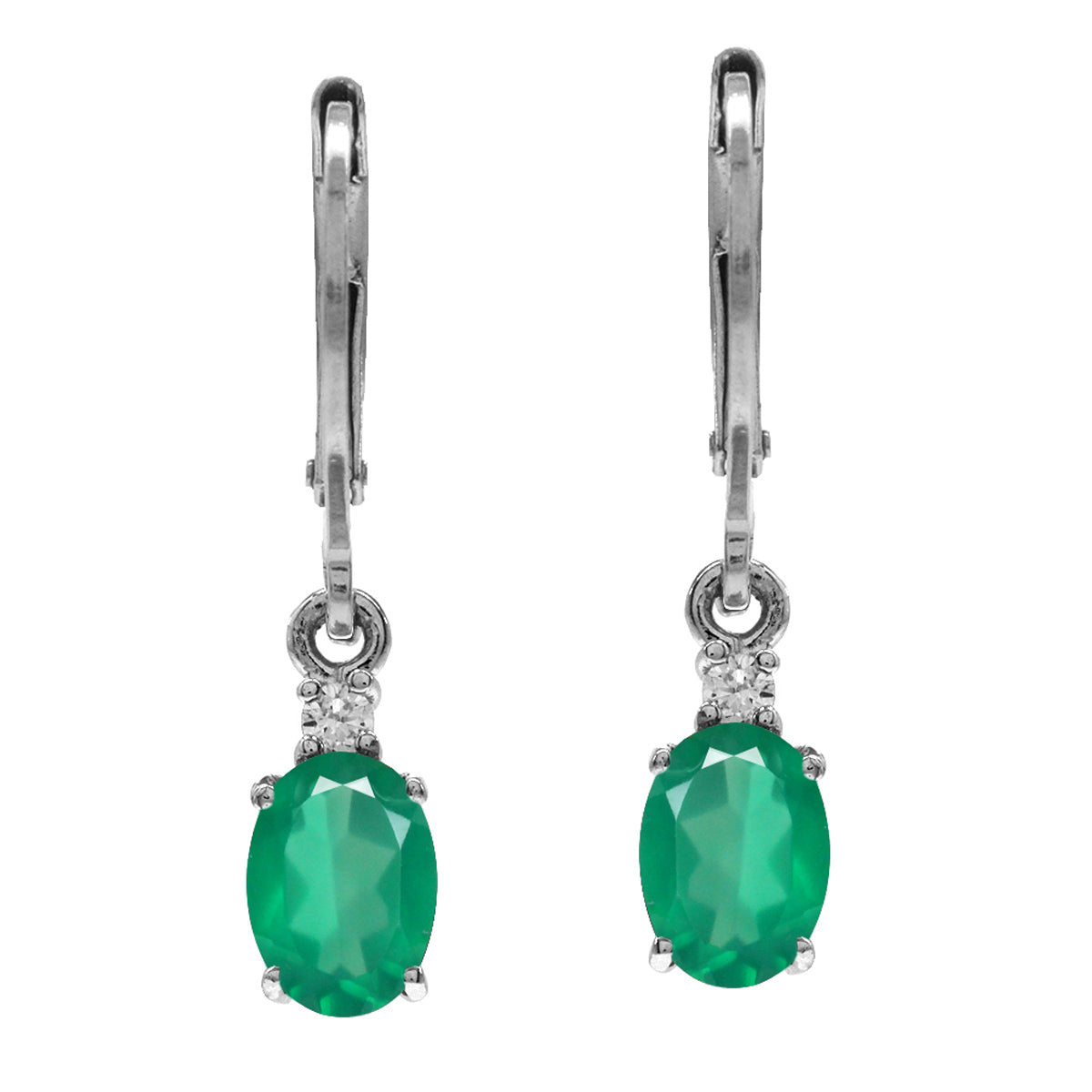 1.5ct. Natural Emerald Green Agate and White Topaz Gold Plated 925 Sterling Silver Leverback Earrings - Silvershake-store