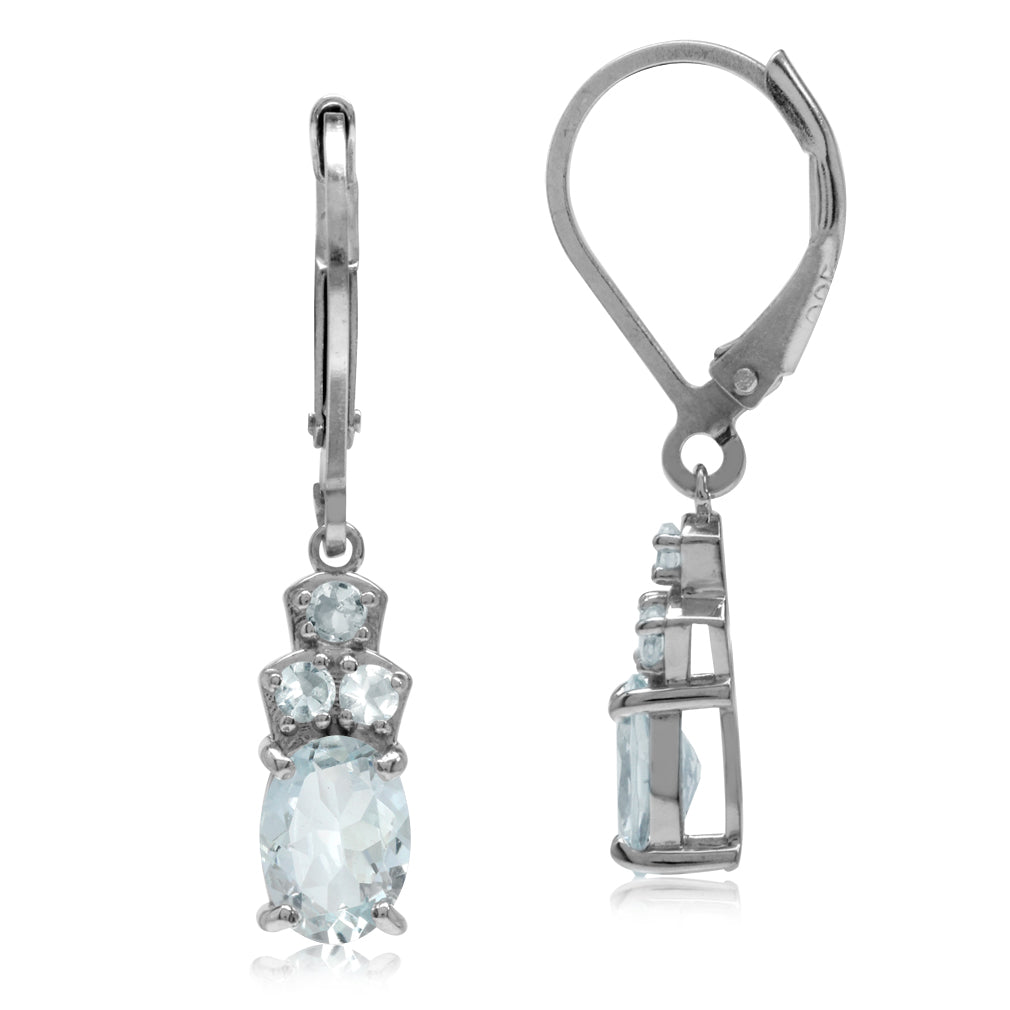 Silvershake 1.32ct. Genuine Blue Aquamarine White Gold Plated 925 Sterling Silver Leverback Dangle Earrings - Silvershake-store