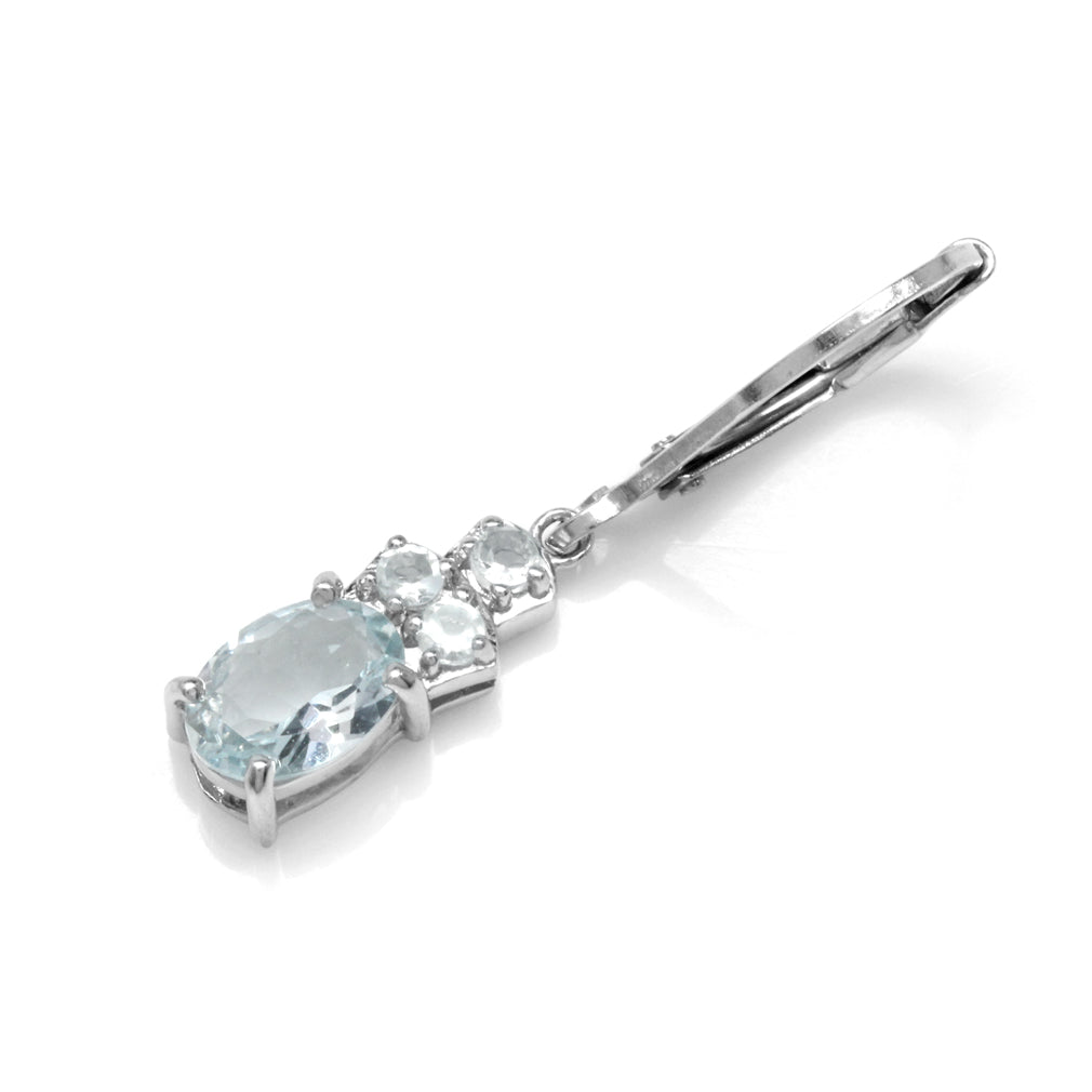 Silvershake 1.32ct. Genuine Blue Aquamarine White Gold Plated 925 Sterling Silver Leverback Dangle Earrings - Silvershake-store