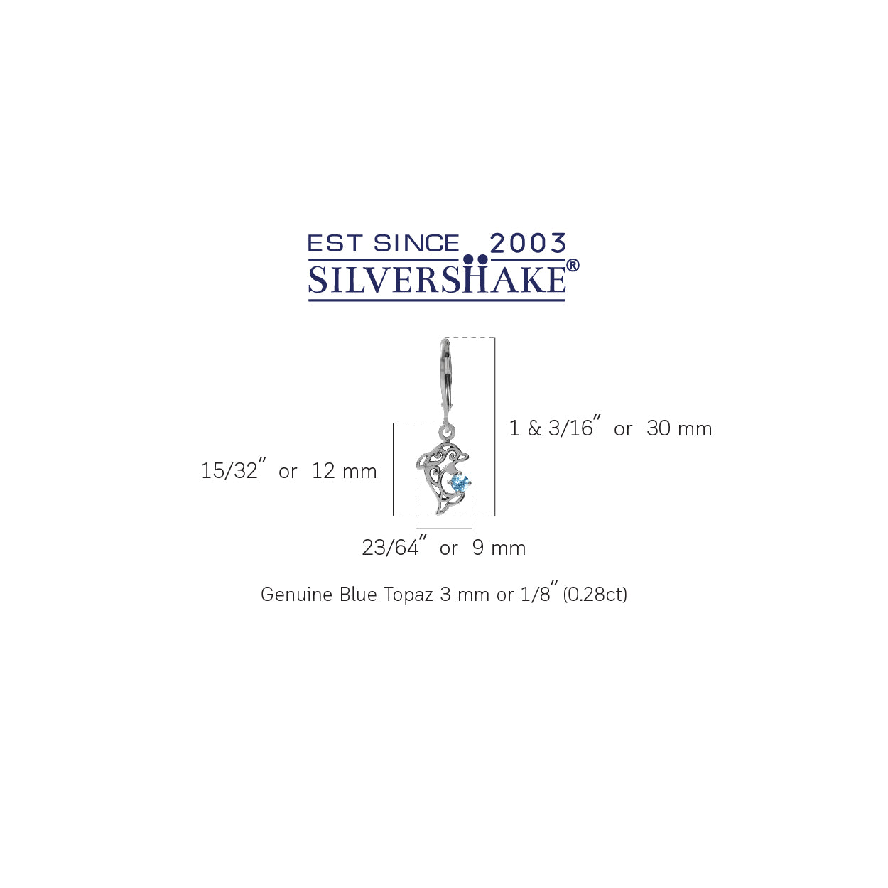 Silvershake Petite Genuine Blue Topaz 925 Sterling Silver Dolphin Filigree Leverback Dangle Earrings - Silvershake-store