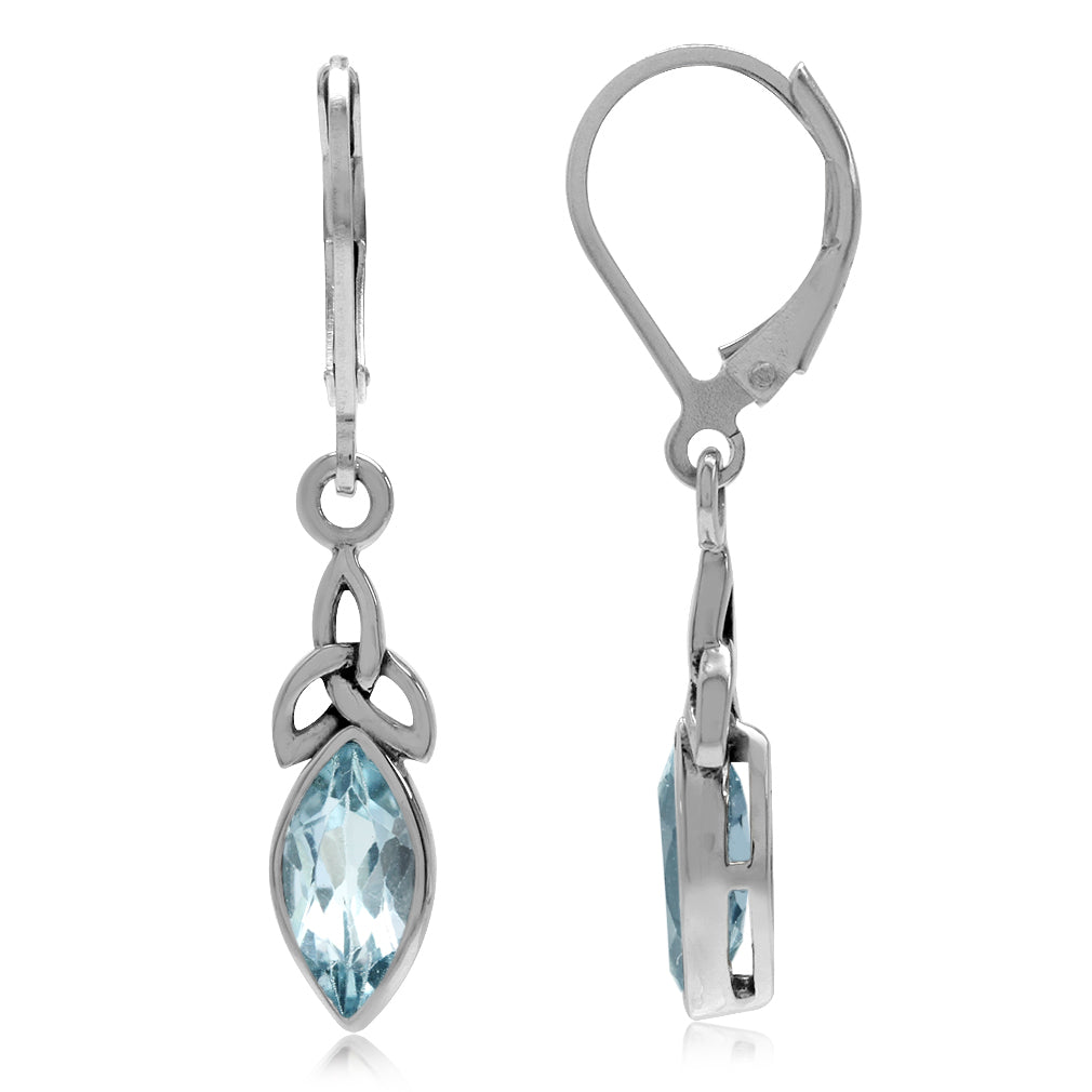 Silvershake 10x5mm Genuine Marquise Blue Topaz 925 Sterling Silver Triquetra Celtic Knot Leverback Earrings - Silvershake-store