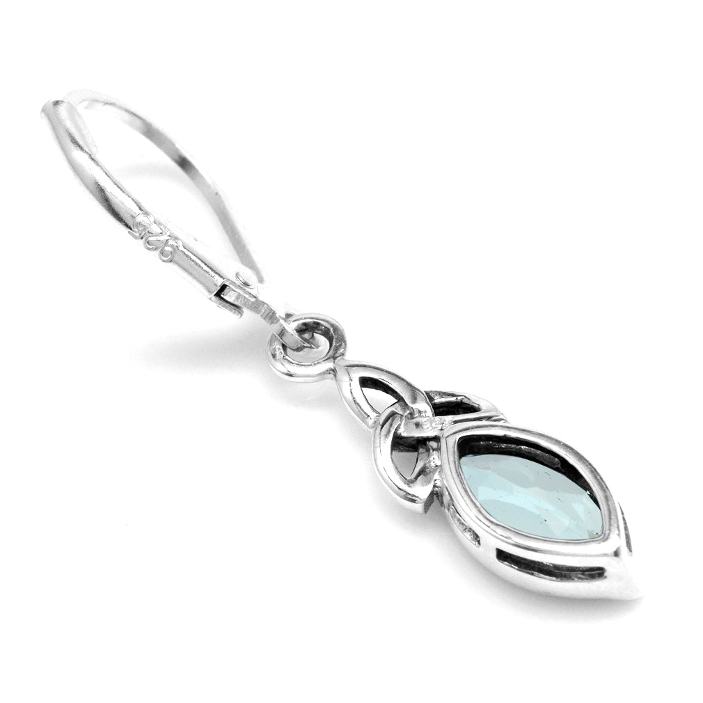 Silvershake 10x5mm Genuine Marquise Blue Topaz 925 Sterling Silver Triquetra Celtic Knot Leverback Earrings - Silvershake-store