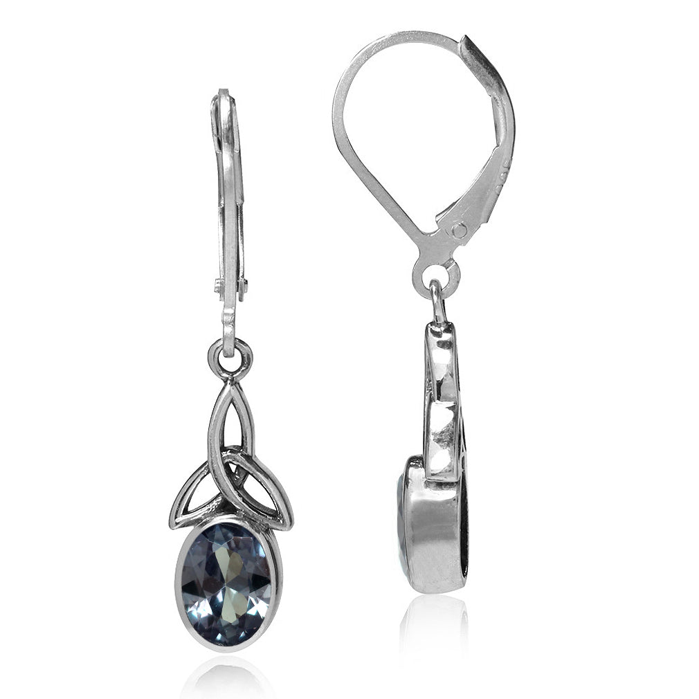 Created Color Change Alexandrite 925 Sterling Silver Triquetra Celtic Knot Leverback Earrings - Silvershake-store