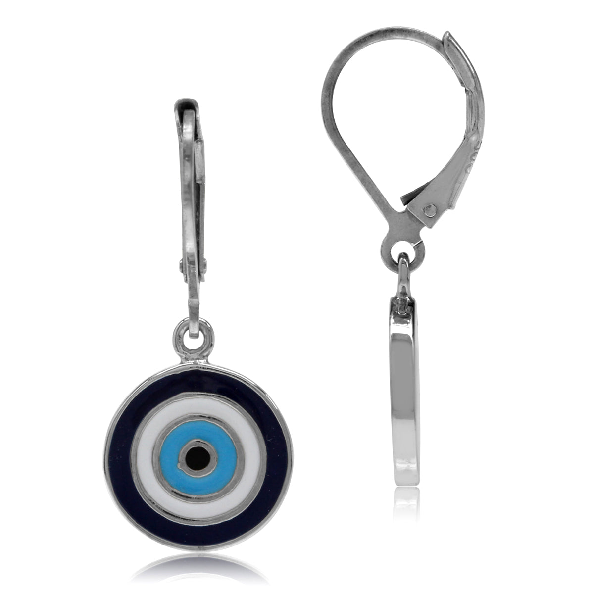 Silvershake Blue and White Enamel Gold Plated 925 Sterling Silver Evil Eye Leverback Dangle Earrings - Silvershake-store