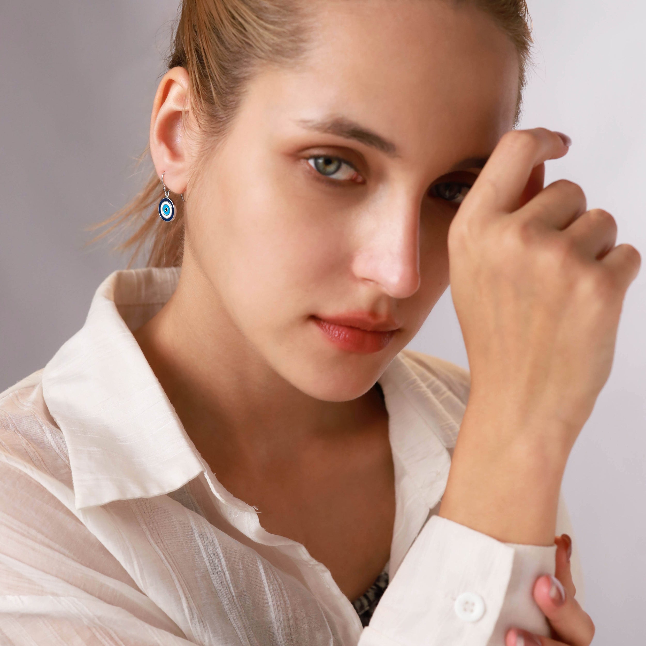 Silvershake Blue and White Enamel Gold Plated 925 Sterling Silver Evil Eye Leverback Dangle Earrings - Silvershake-store