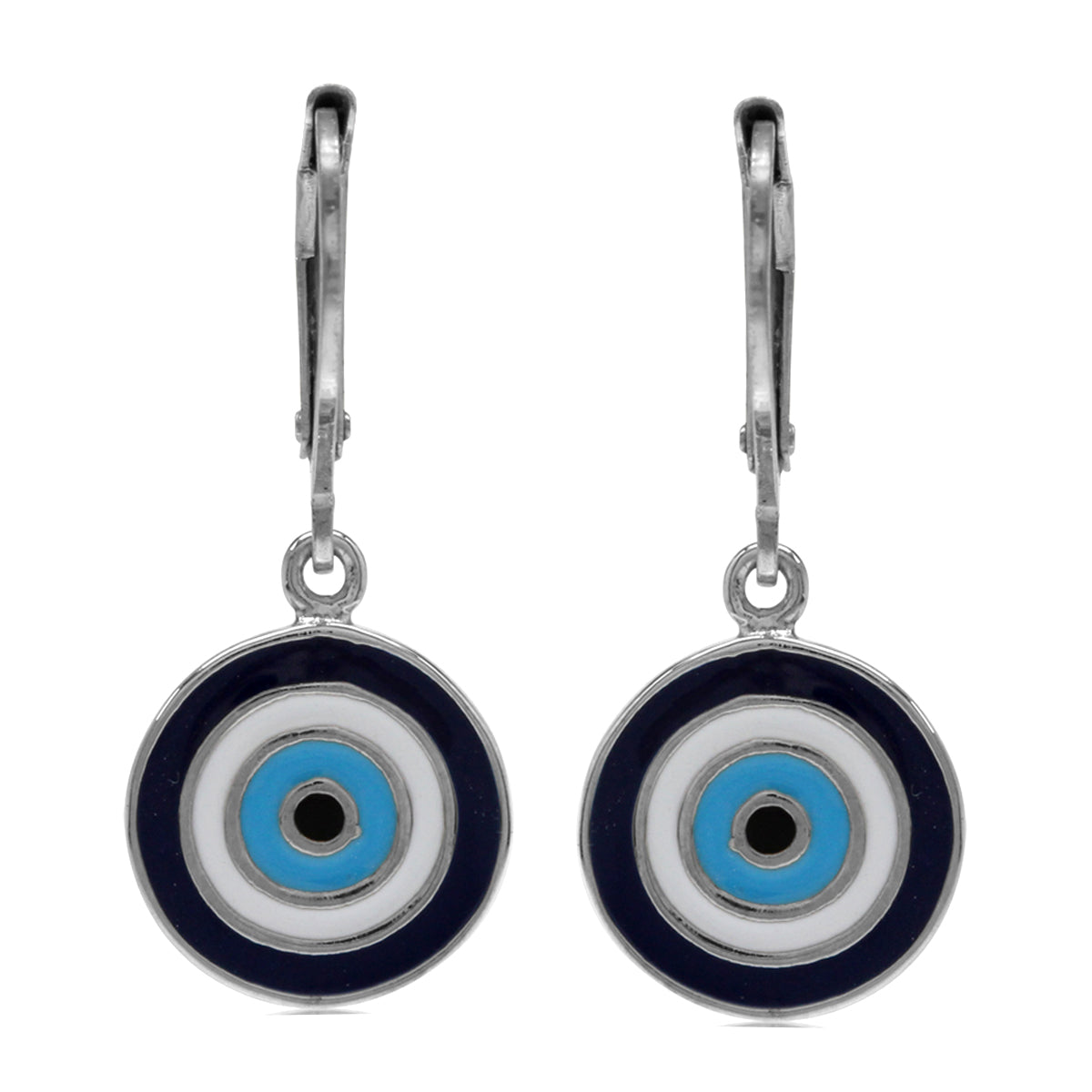 Silvershake Blue and White Enamel Gold Plated 925 Sterling Silver Evil Eye Leverback Dangle Earrings - Silvershake-store