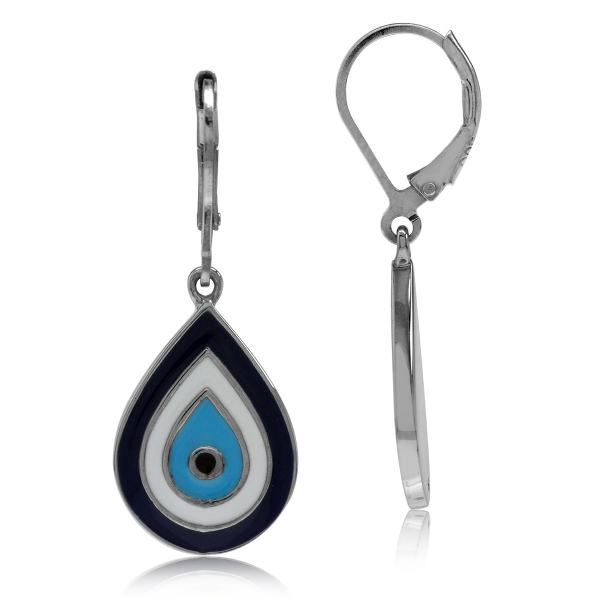 Silvershake Blue and White Enamel 925 Sterling Silver Evil Eye Drop Shape Leverback Dangle Earrings - Silvershake-store