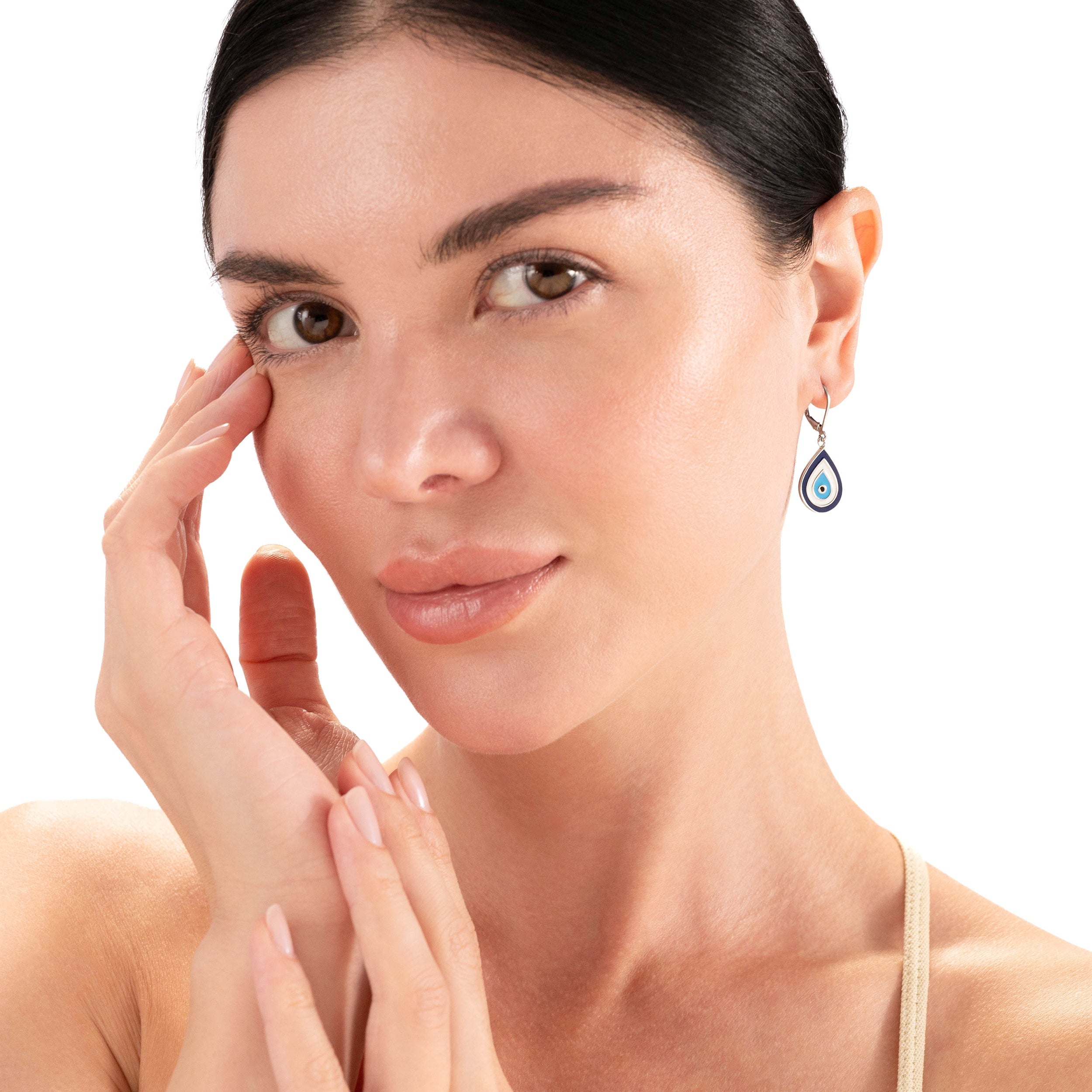 Silvershake Blue and White Enamel 925 Sterling Silver Evil Eye Drop Shape Leverback Dangle Earrings - Silvershake-store