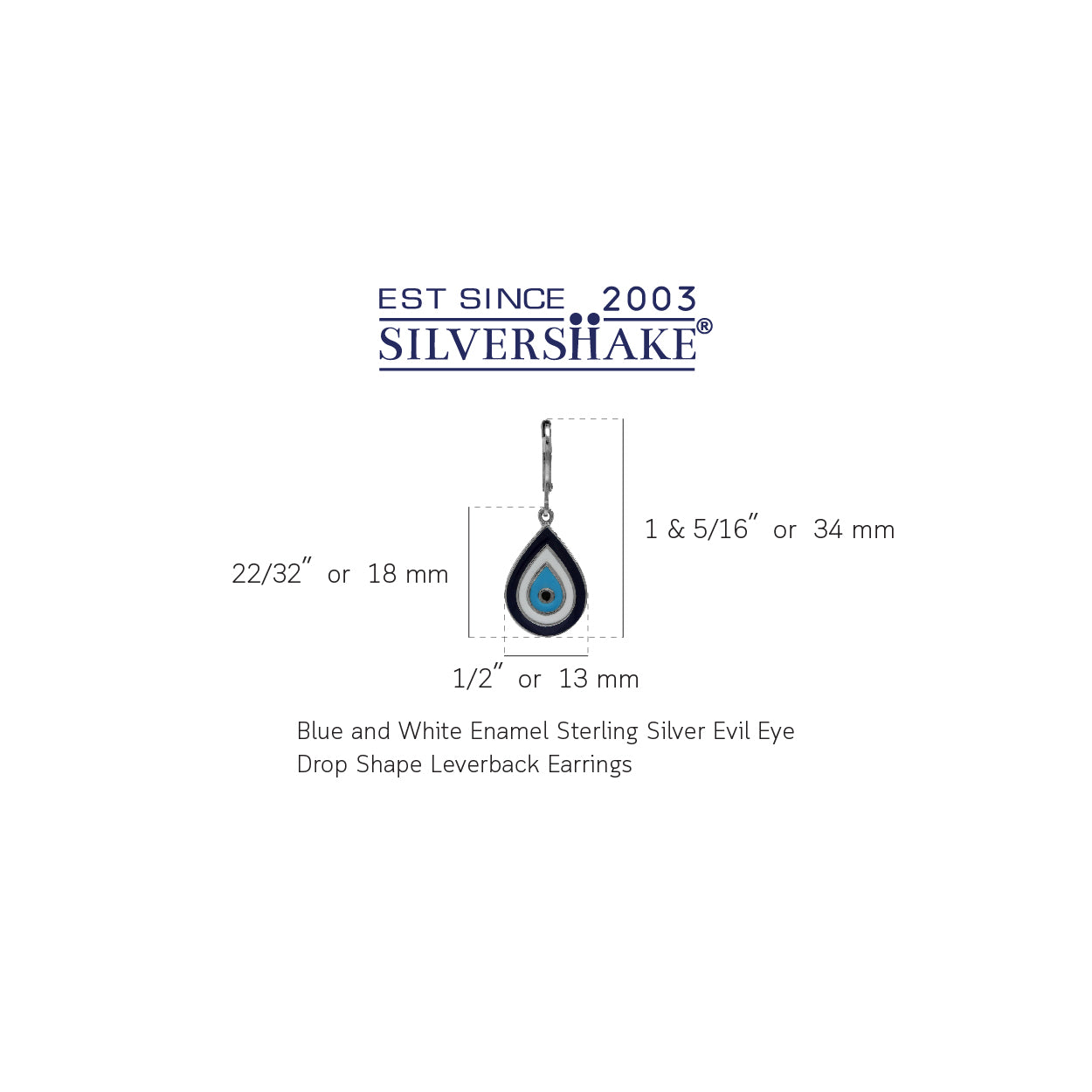 Silvershake Blue and White Enamel 925 Sterling Silver Evil Eye Drop Shape Leverback Dangle Earrings - Silvershake-store