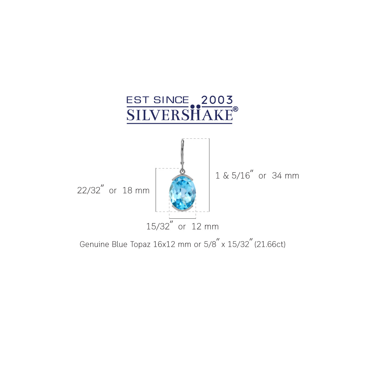 Silvershake 21.66ct. Genuine Oval Shape Blue Topaz White Gold Plated 925 Sterling Silver Leverback Earrings - Silvershake-store
