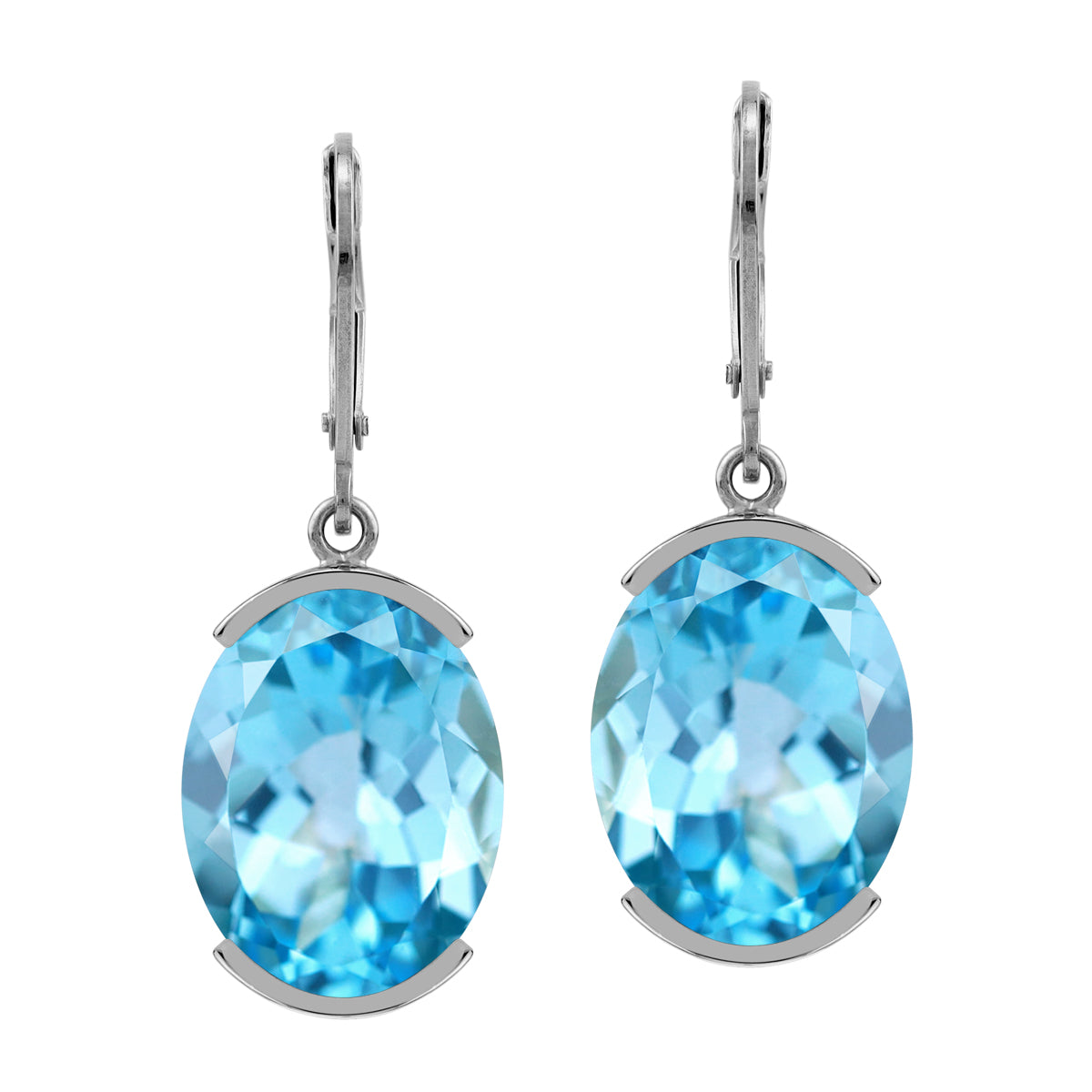 Silvershake 21.66ct. Genuine Oval Shape Blue Topaz White Gold Plated 925 Sterling Silver Leverback Earrings - Silvershake-store