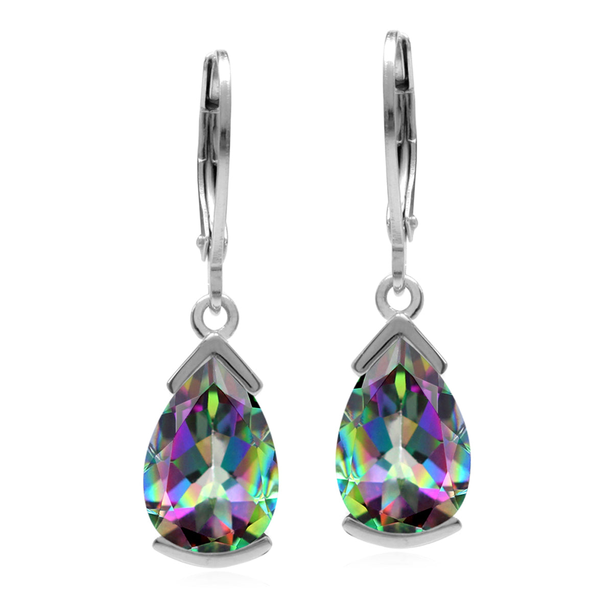 7.3ct. 12x8mm Pear Shape Mystic Fire Topaz 925 Sterling Silver Drop Leverback Earrings - Silvershake-store