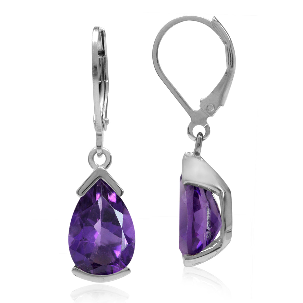 4.14ct. Pear Shape Natural African Amethyst 925 Sterling Silver Drop Leverback Earrings - Silvershake-store