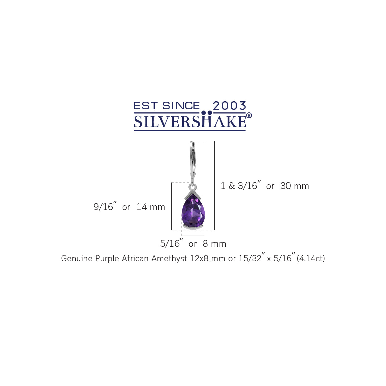 4.14ct. Pear Shape Natural African Amethyst 925 Sterling Silver Drop Leverback Earrings - Silvershake-store