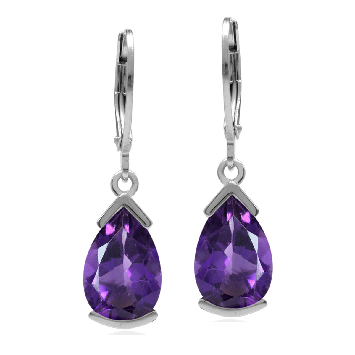 4.14ct. Pear Shape Natural African Amethyst 925 Sterling Silver Drop Leverback Earrings - Silvershake-store