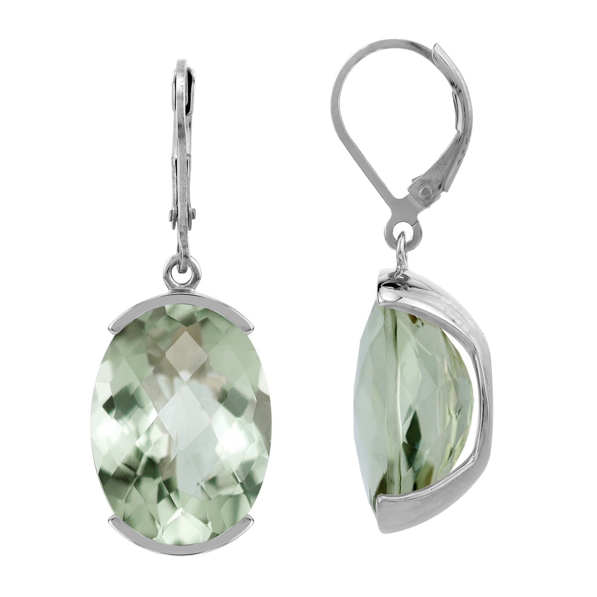 Silvershake 22.06ct. Genuine Oval Shape Green Amethyst White Gold Plated 925 Sterling Silver Leverback Earrings - Silvershake-store