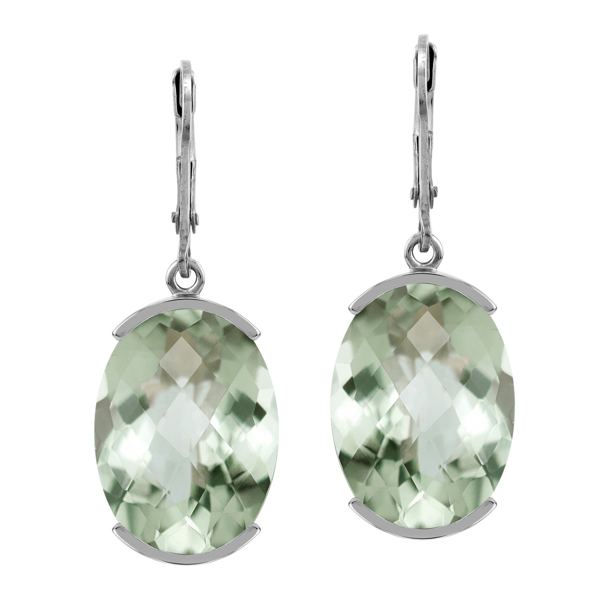 Silvershake 22.06ct. Genuine Oval Shape Green Amethyst White Gold Plated 925 Sterling Silver Leverback Earrings - Silvershake-store