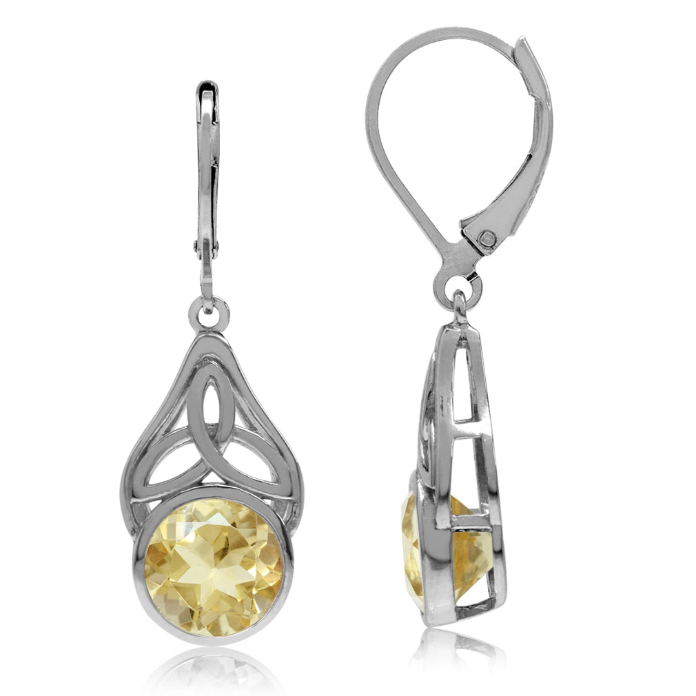 Silvershake 3.44ct. Natural Citrine 925 Sterling Silver Triquetra Celtic Knot Leverback Dangle Earrings - Silvershake-store