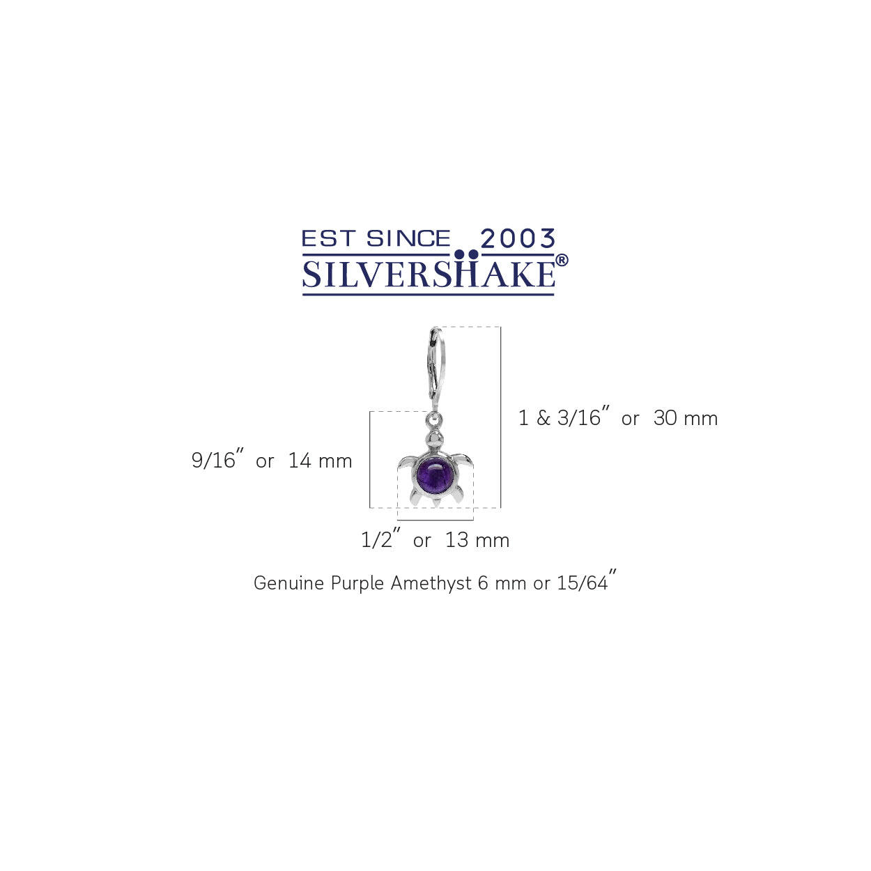 Cabochon Amethyst White Gold Plated 925 Sterling Silver Turtle Leverback Dangle Earrings - Silvershake-store