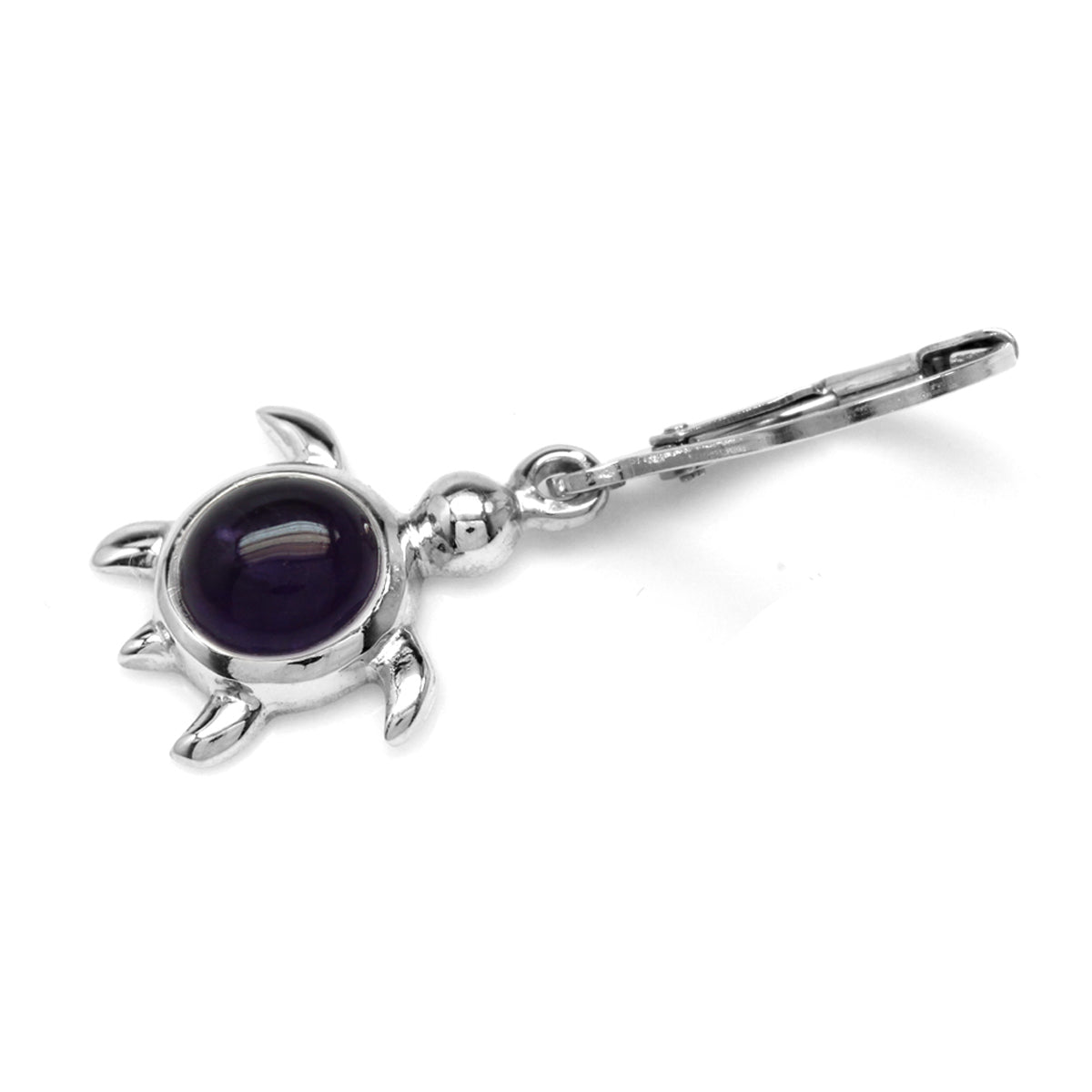 Cabochon Amethyst White Gold Plated 925 Sterling Silver Turtle Leverback Dangle Earrings - Silvershake-store