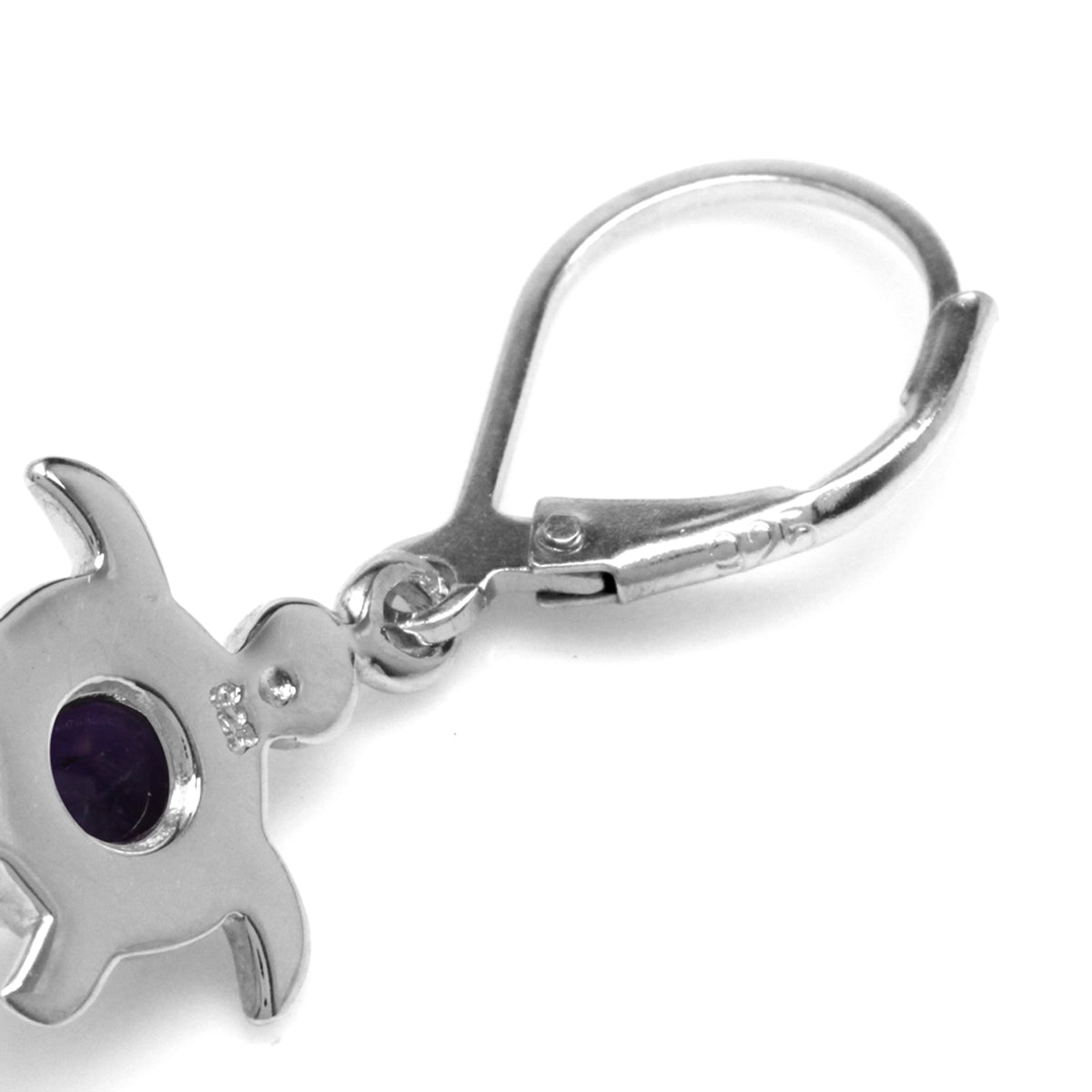 Cabochon Amethyst White Gold Plated 925 Sterling Silver Turtle Leverback Dangle Earrings - Silvershake-store