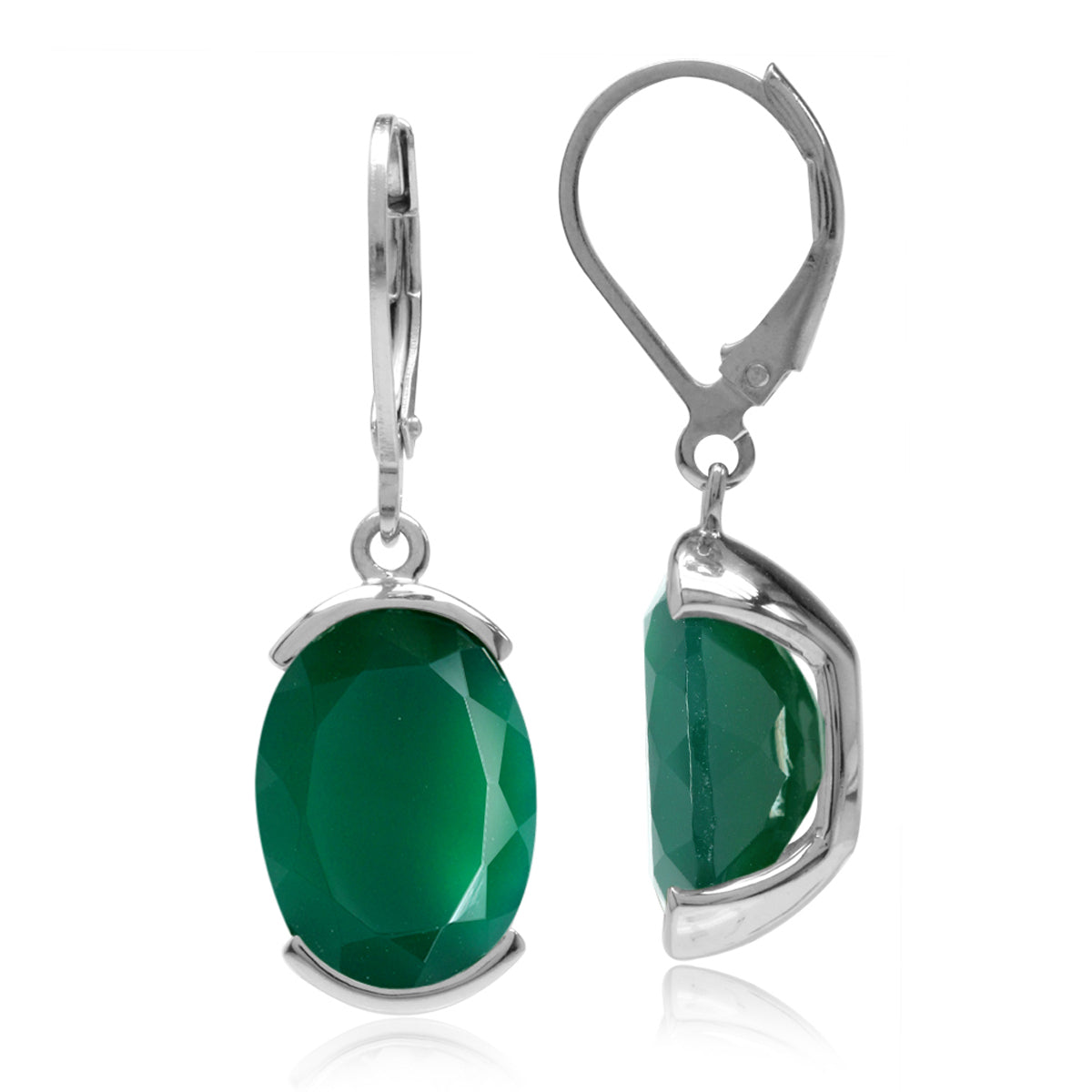 Silvershake 10.34ct. Natural Emerald Green Agate White Gold Plated 925 Sterling Silver Leverback Dangle Earrings - Silvershake-store