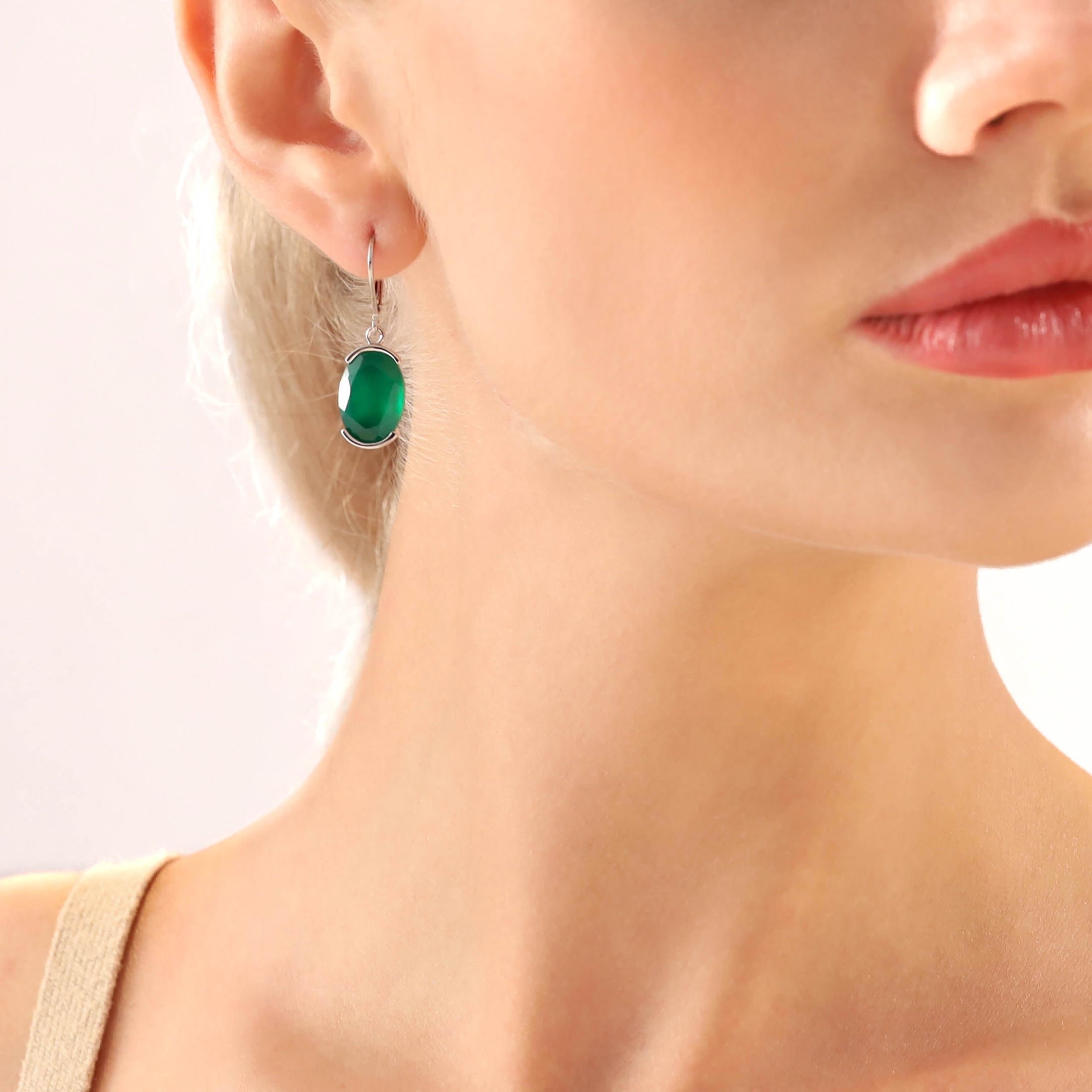 Silvershake 10.34ct. Natural Emerald Green Agate White Gold Plated 925 Sterling Silver Leverback Dangle Earrings - Silvershake-store