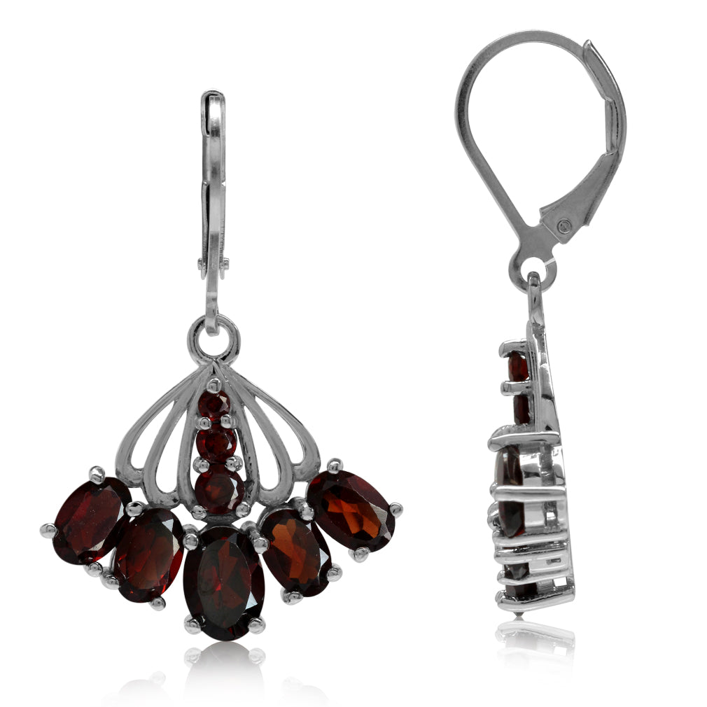 6.94ct. Natural Garnet White Gold Plated 925 Sterling Silver Fan Shape Leverback Dangle Earrings - Silvershake-store